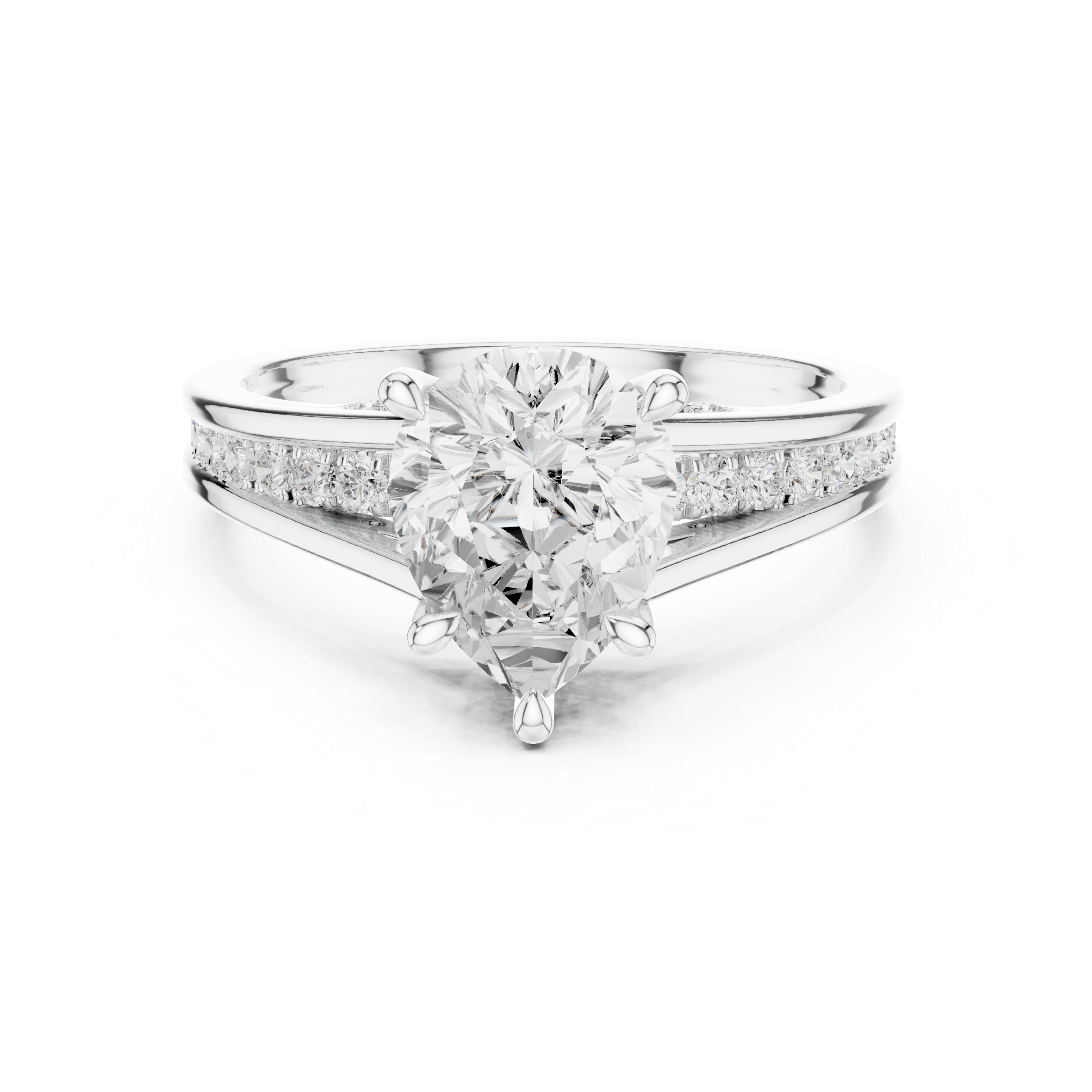 Pear Cut Cathedral Diamond Engagement Ring with Pavé Shoulders – 1.91 CTW