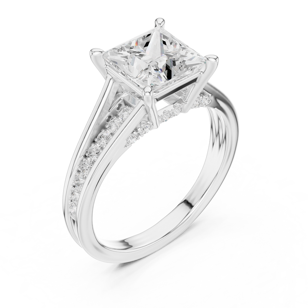 2.15 CT Princess Cut Diamond Hidden Halo Pavé Engagement Ring