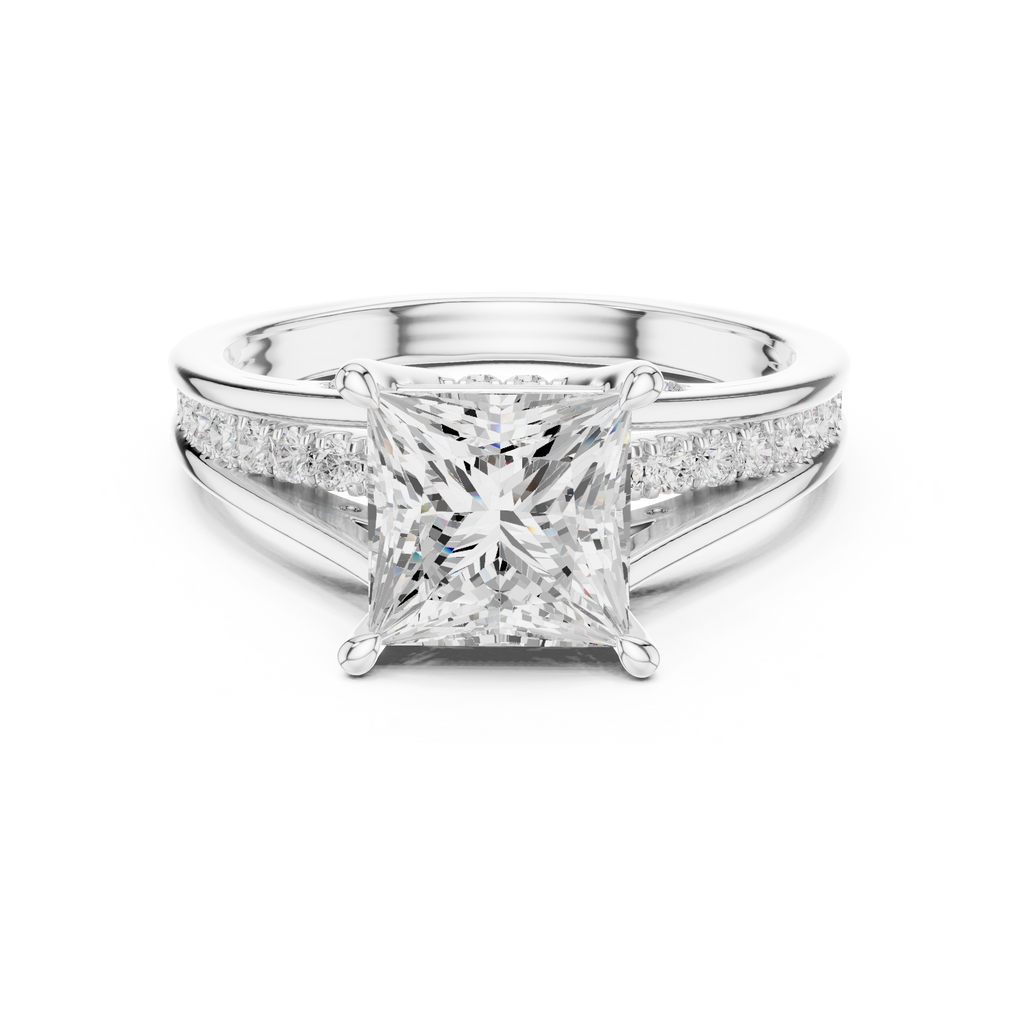 2.15 CT Princess Cut Diamond Hidden Halo Pavé Engagement Ring