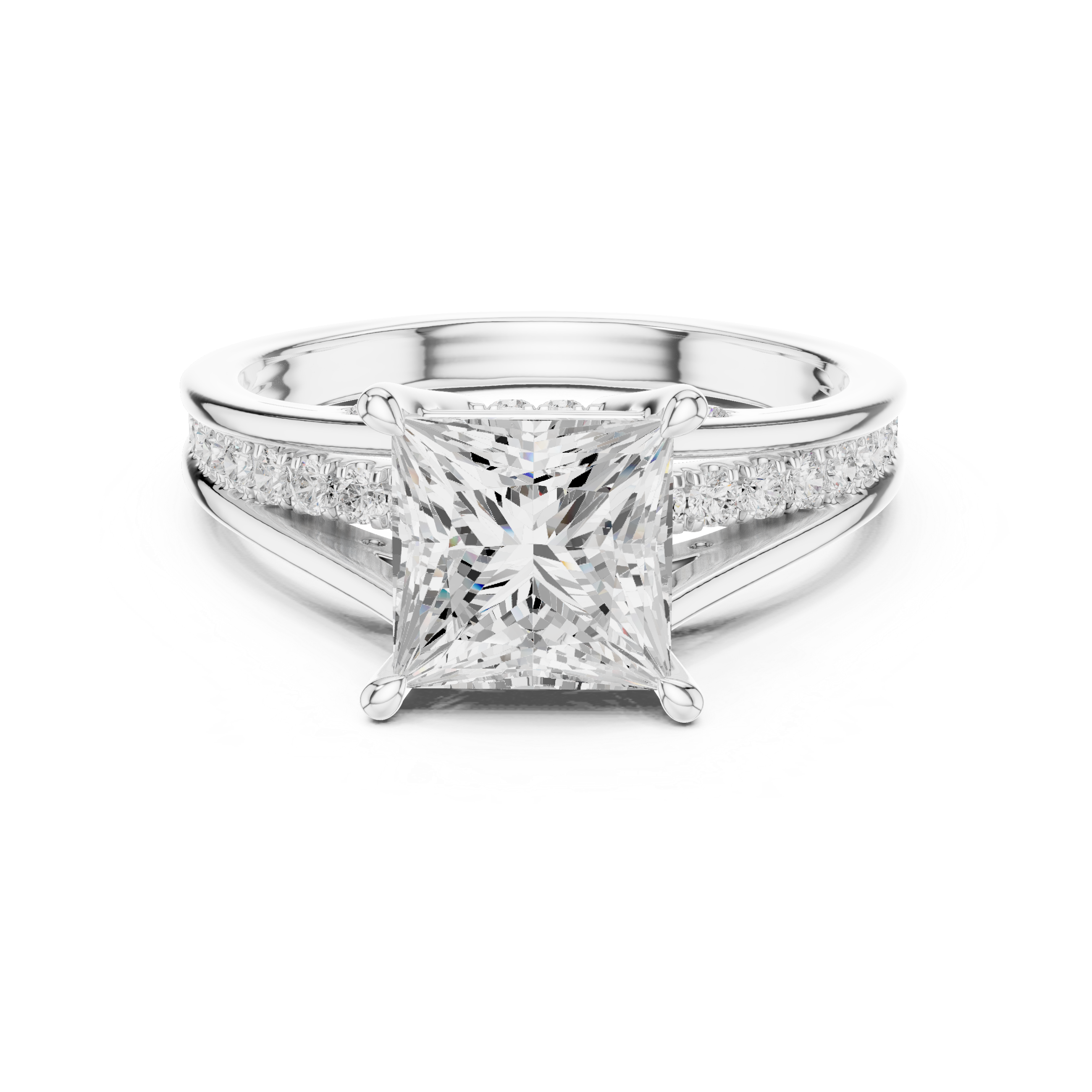 2.15 CT Princess Cut Diamond Hidden Halo Pavé Engagement Ring