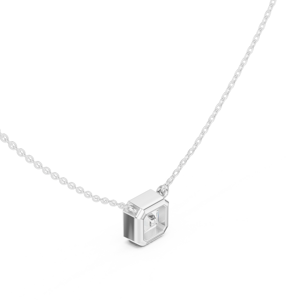 2.50 CT Asscher Cut Bezel Solitaire Diamond Pendant Necklace