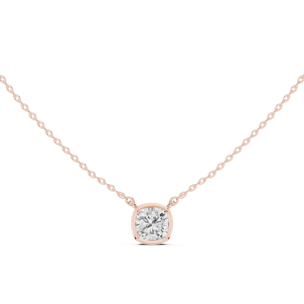 2.50 CT Cushion Cut Bezel Solitaire Diamond Pendant Necklace