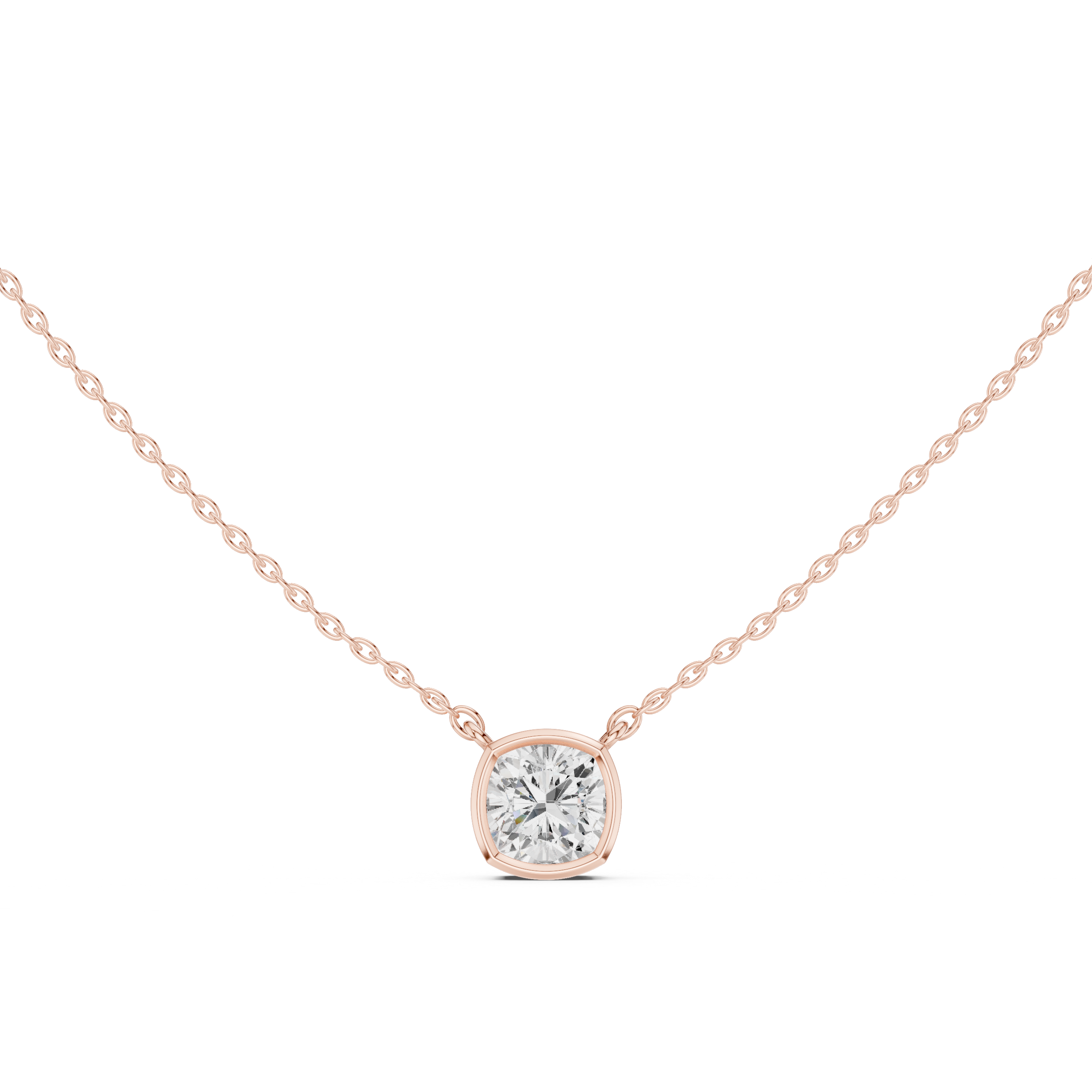 2.50 CT Cushion Cut Bezel Solitaire Diamond Pendant Necklace