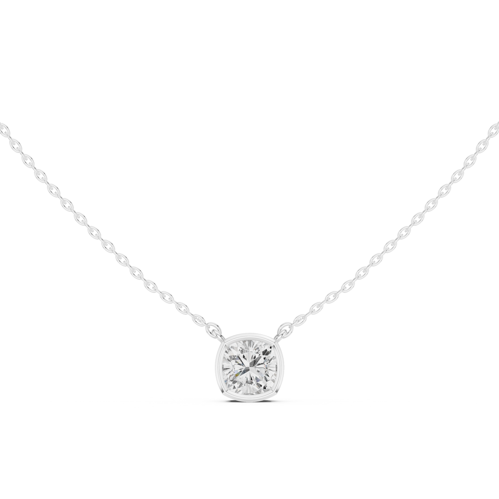 2.50 CT Cushion Cut Bezel Solitaire Diamond Pendant Necklace