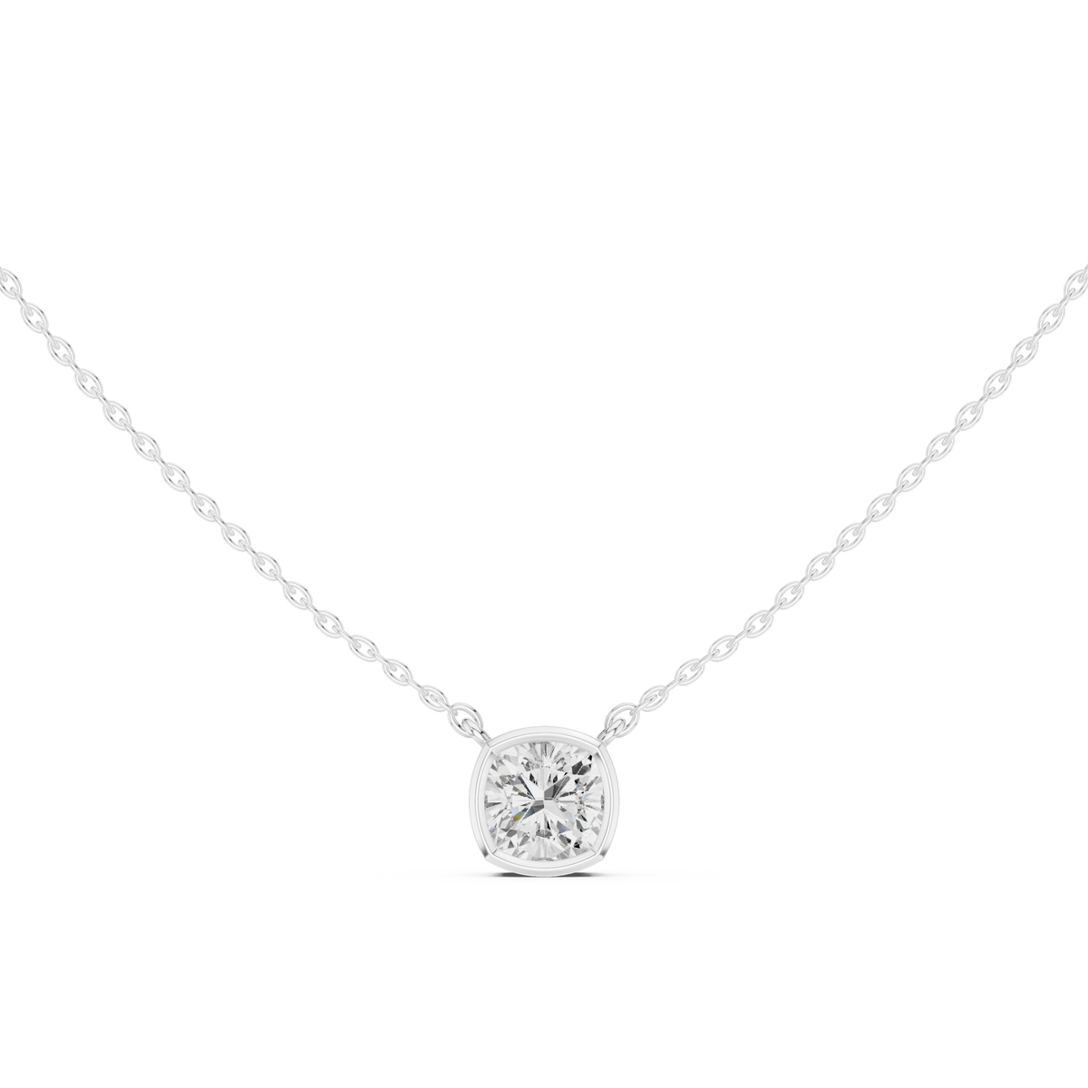 Cushion Cut Bezel Solitaire Diamond Pendant – view 1 of 12, lab grown diamond pendant | Jewelix Atelier