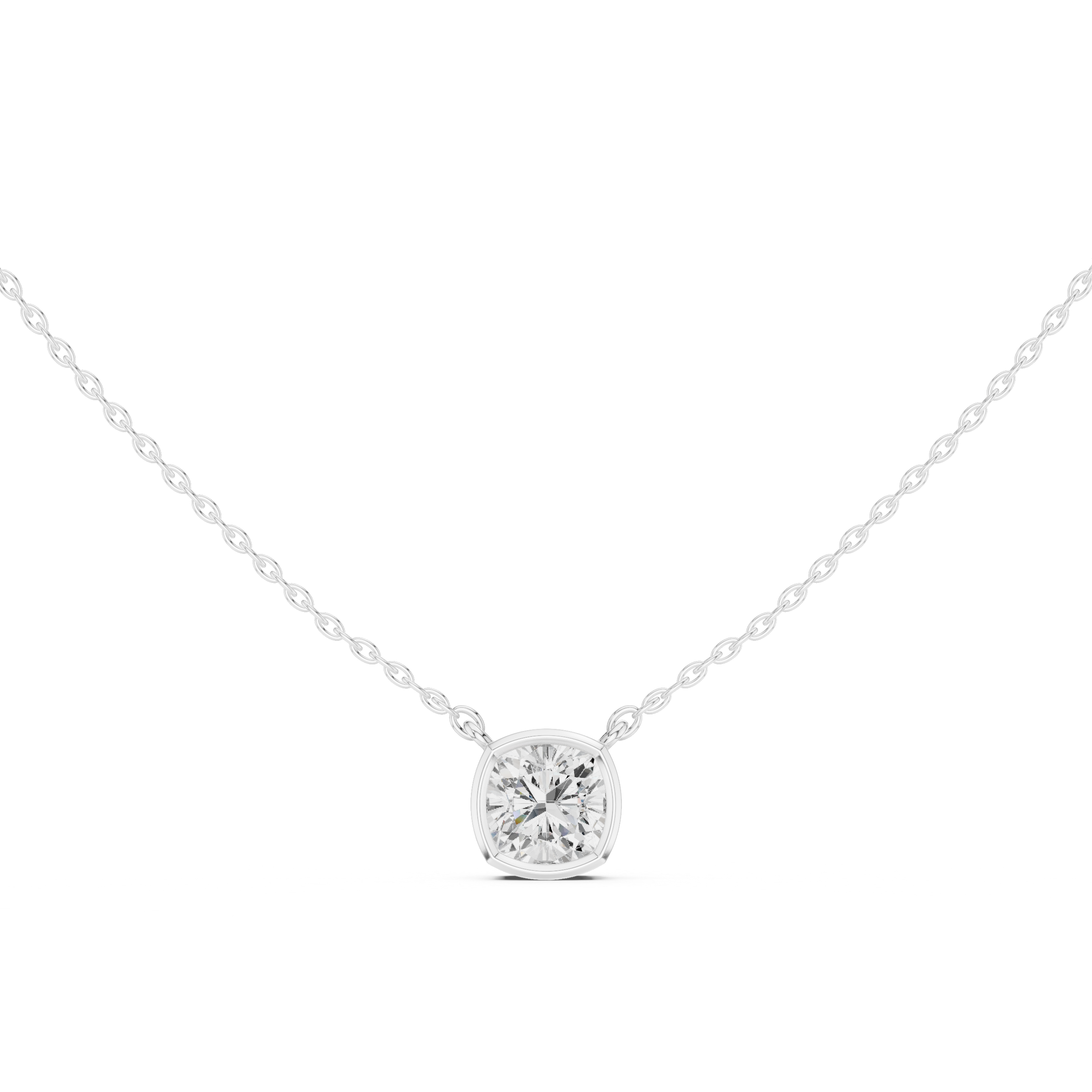 2.50 CT Cushion Cut Bezel Solitaire Diamond Pendant Necklace