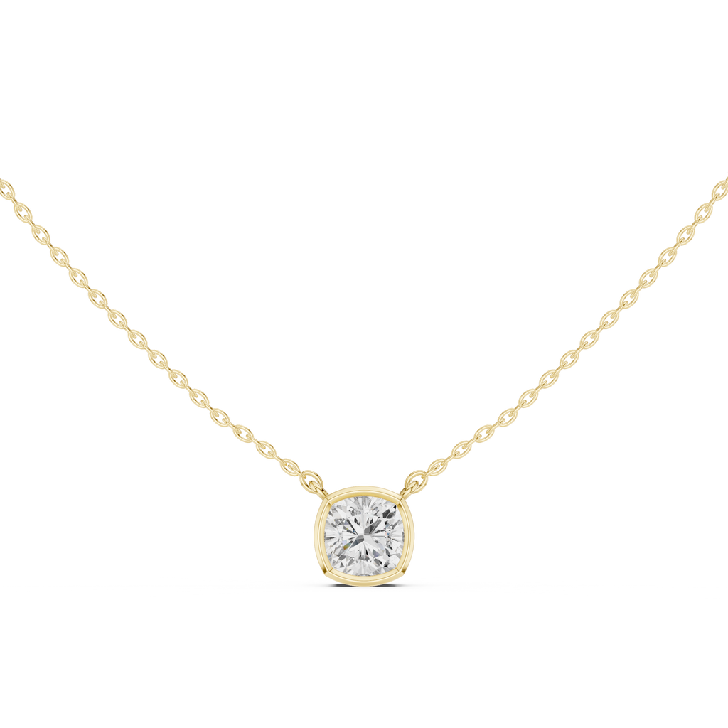 2.50 CT Cushion Cut Bezel Solitaire Diamond Pendant Necklace