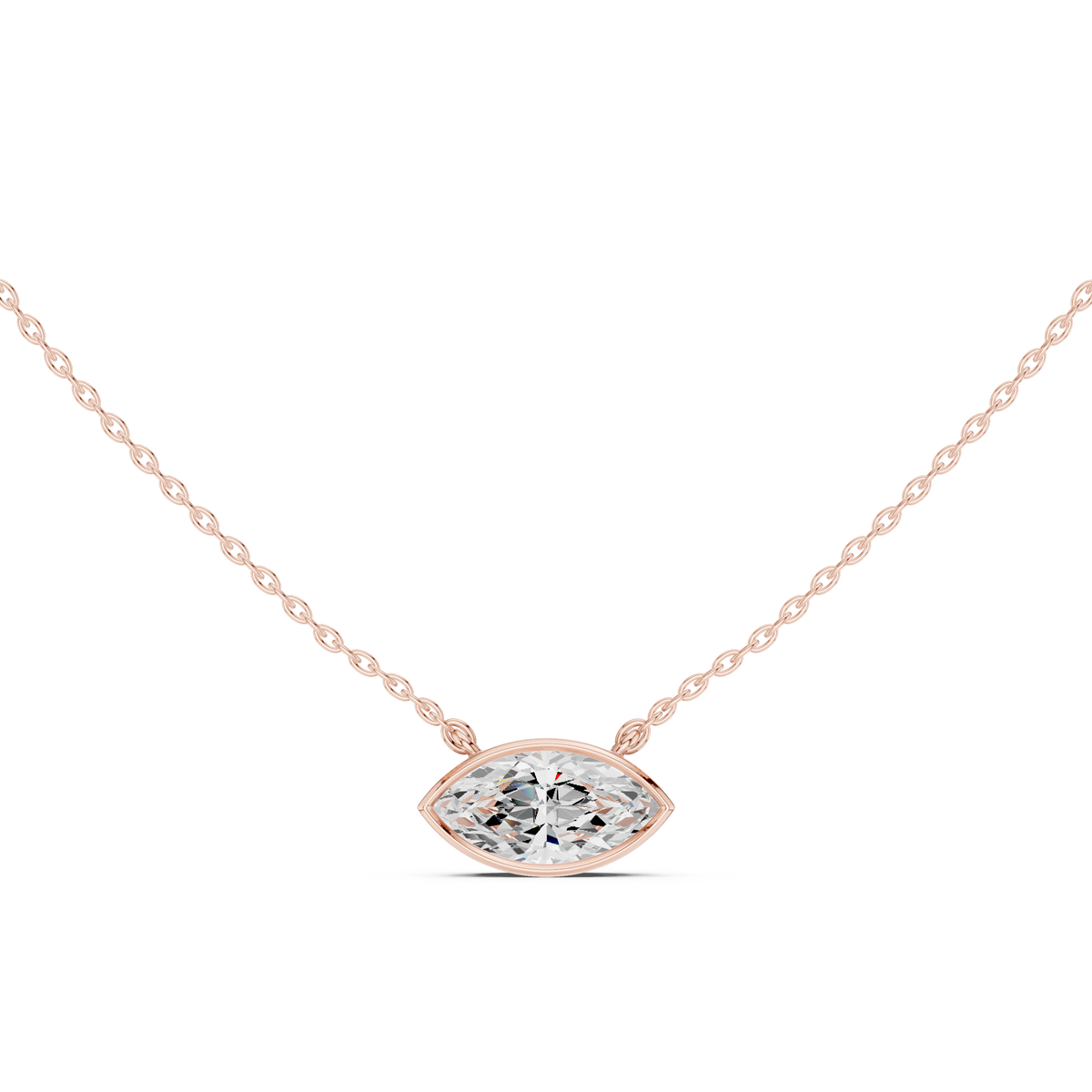 Marquise Cut Bezel Solitaire Diamond Pendant Necklace – view 5 of 12, lab grown diamond necklace | Jewelix Atelier