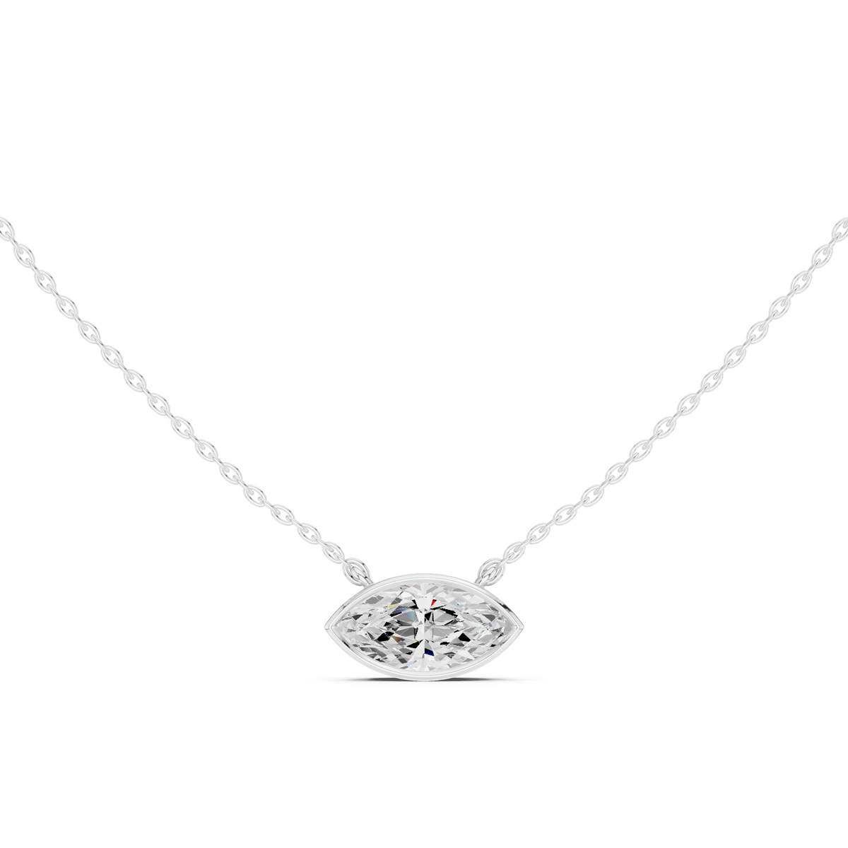 Marquise Cut Bezel Solitaire Diamond Pendant Necklace – view 1 of 12, lab grown diamond necklace | Jewelix Atelier