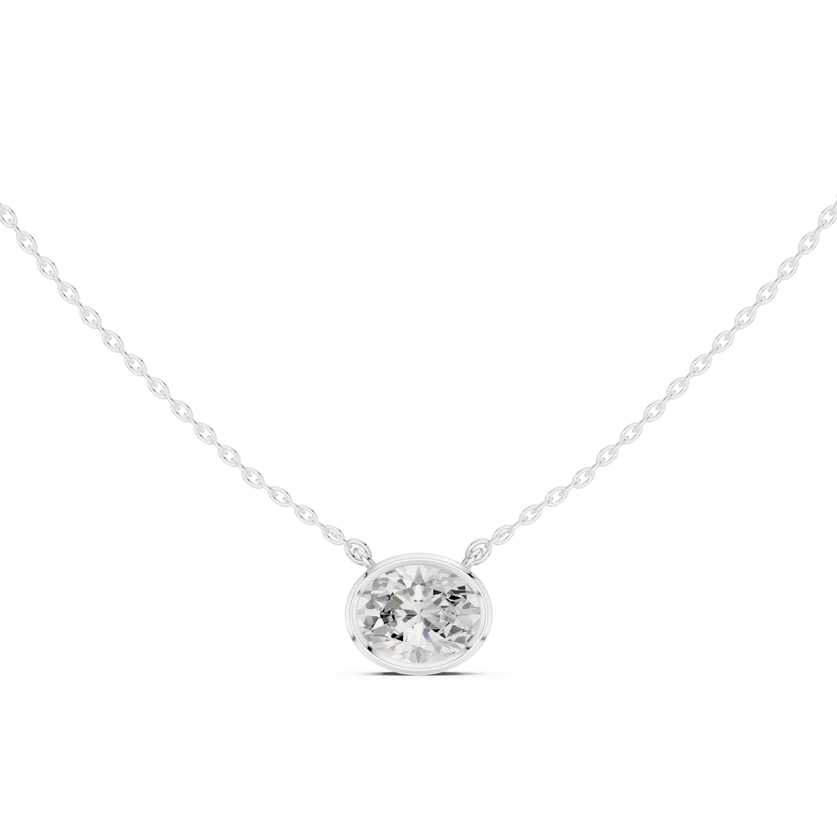 Oval Cut Bezel Solitaire Diamond Pendant – view 1 of 12, lab grown diamond pendant | Jewelix Atelier