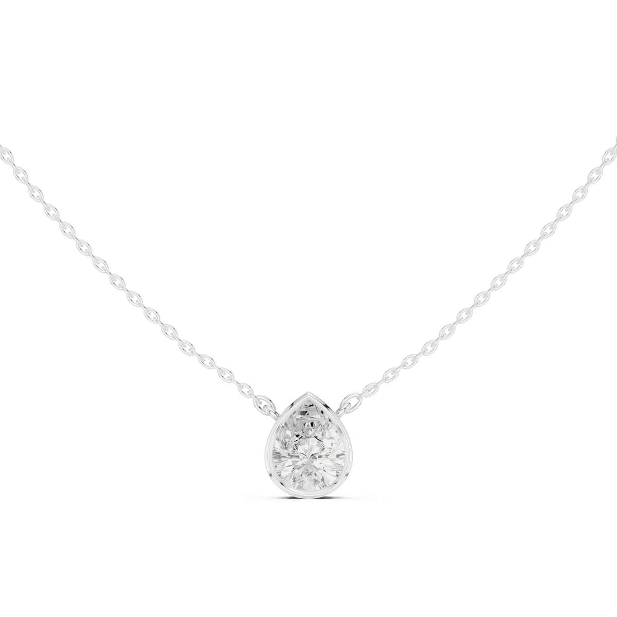 Pear Cut Bezel Solitaire Diamond Pendant – view 1 of 12, lab grown diamond pendant | Jewelix Atelier