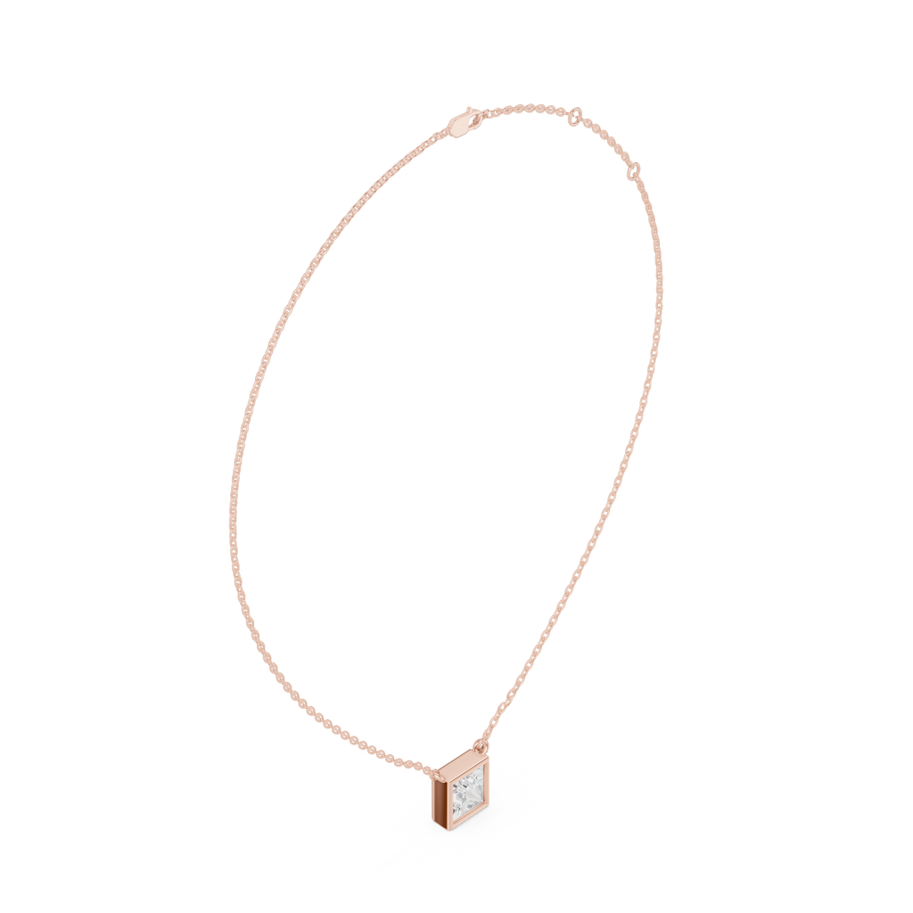 2.50 CT Princess Cut Bezel Solitaire Diamond Pendant Necklace