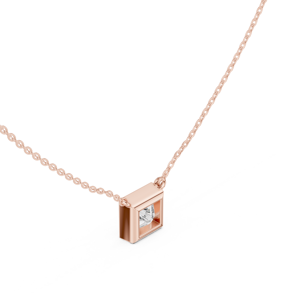 2.50 CT Princess Cut Bezel Solitaire Diamond Pendant Necklace