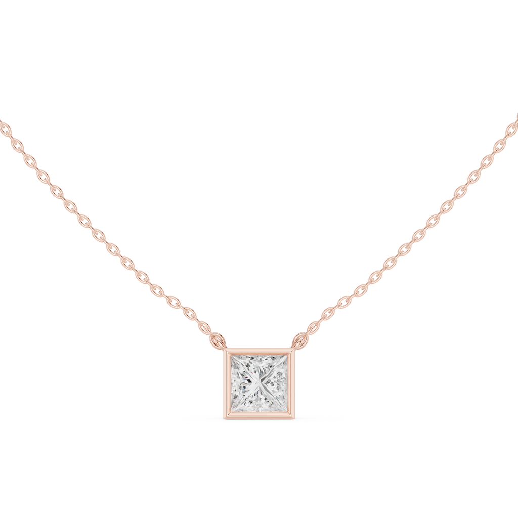 2.50 CT Princess Cut Bezel Solitaire Diamond Pendant Necklace