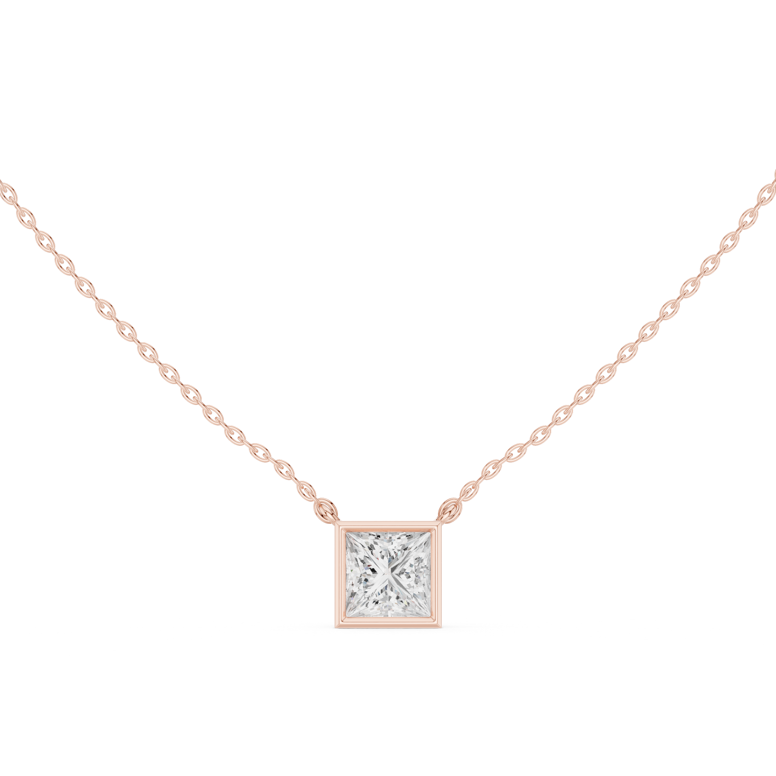2.50 CT Princess Cut Bezel Solitaire Diamond Pendant Necklace