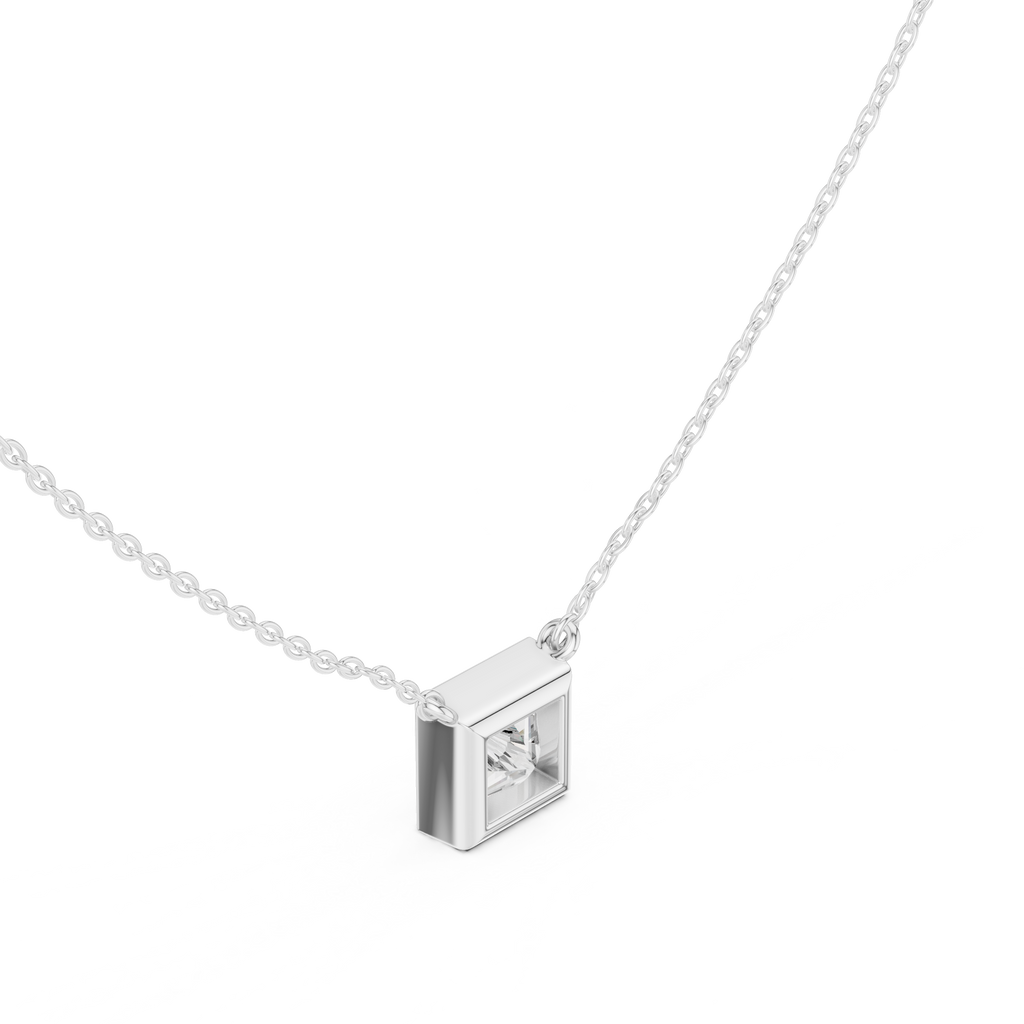 2.50 CT Princess Cut Bezel Solitaire Diamond Pendant Necklace
