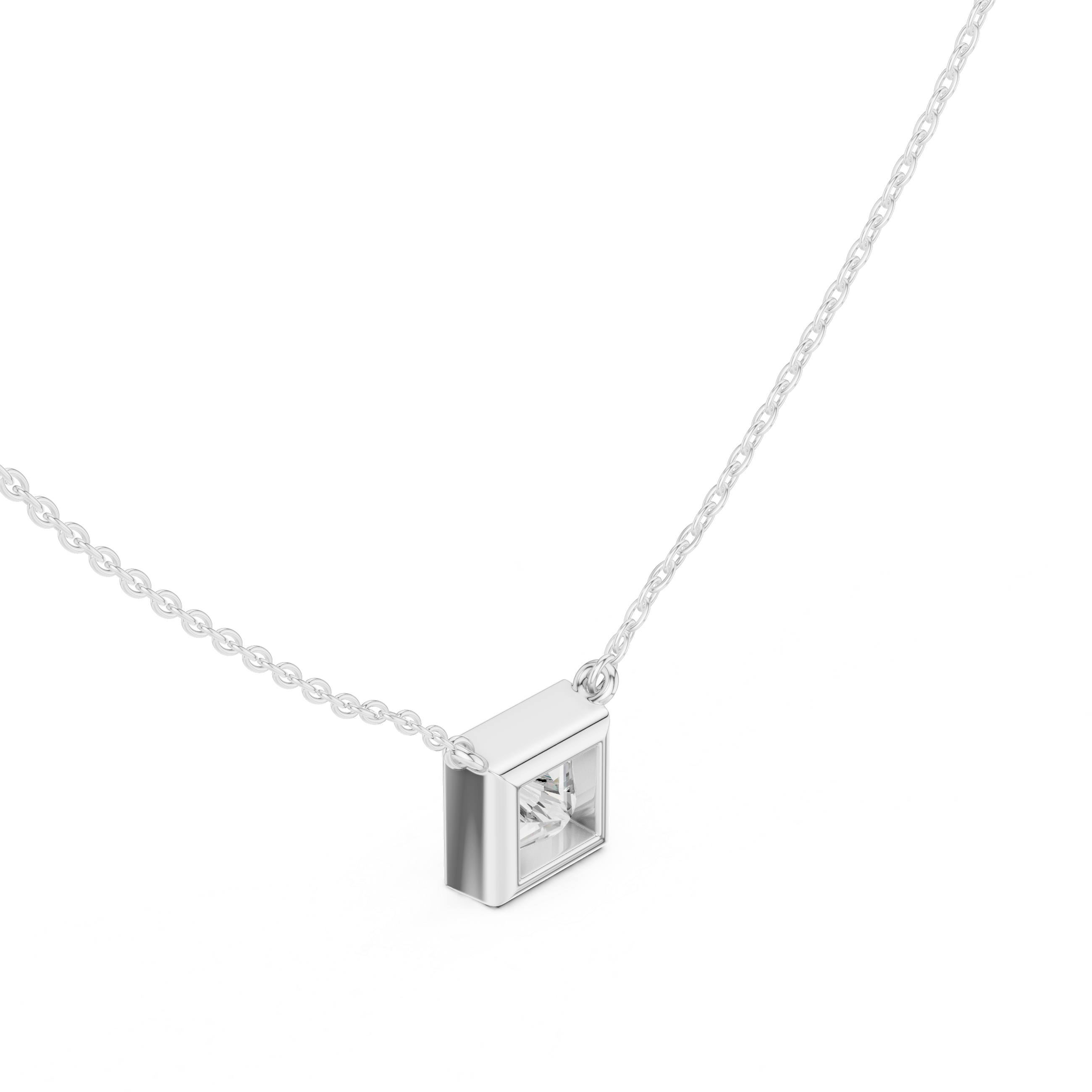 2.50 CT Princess Cut Bezel Solitaire Diamond Pendant Necklace