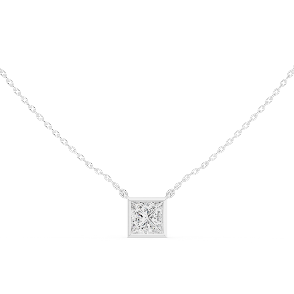 2.50 CT Princess Cut Bezel Solitaire Diamond Pendant Necklace
