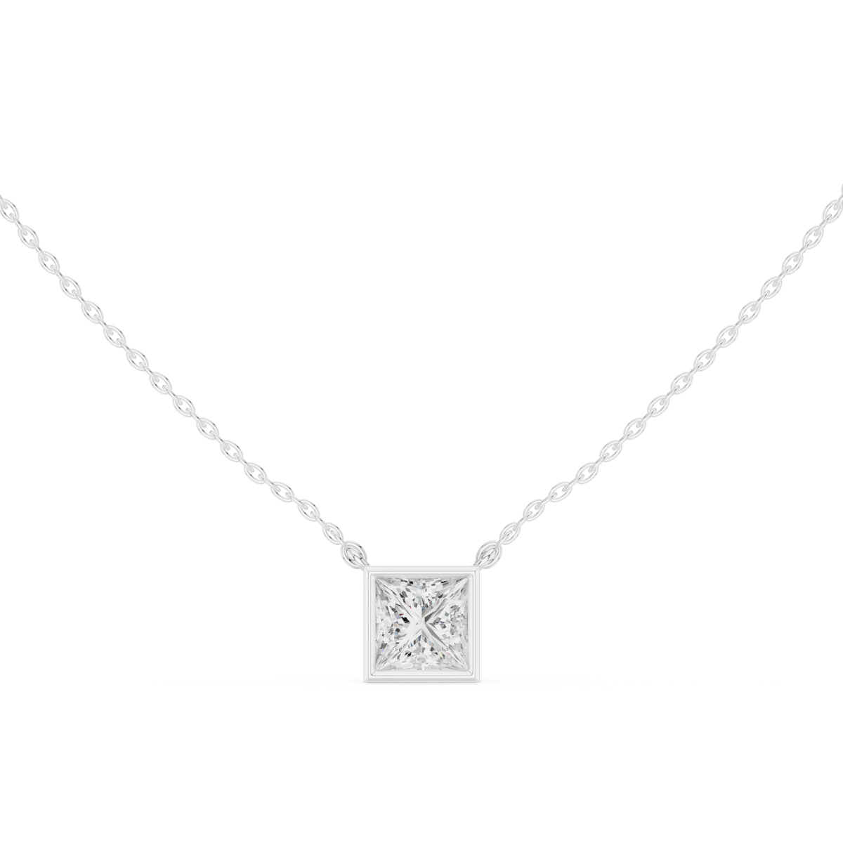 Princess Cut Bezel Solitaire Diamond Pendant – view 1 of 12, lab grown diamond pendant | Jewelix Atelier