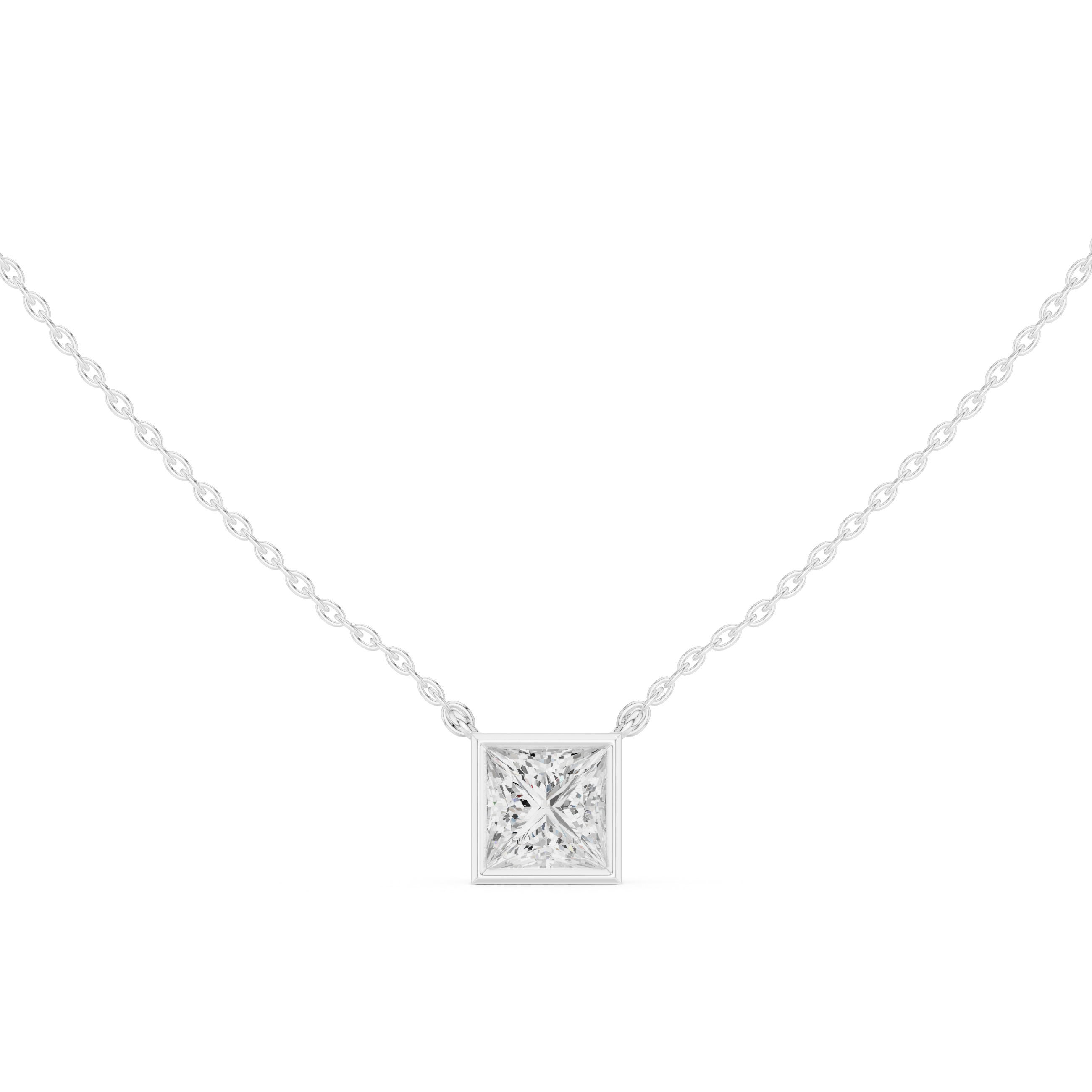2.50 CT Princess Cut Bezel Solitaire Diamond Pendant Necklace