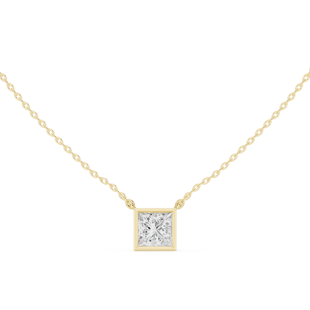 2.50 CT Princess Cut Bezel Solitaire Diamond Pendant Necklace