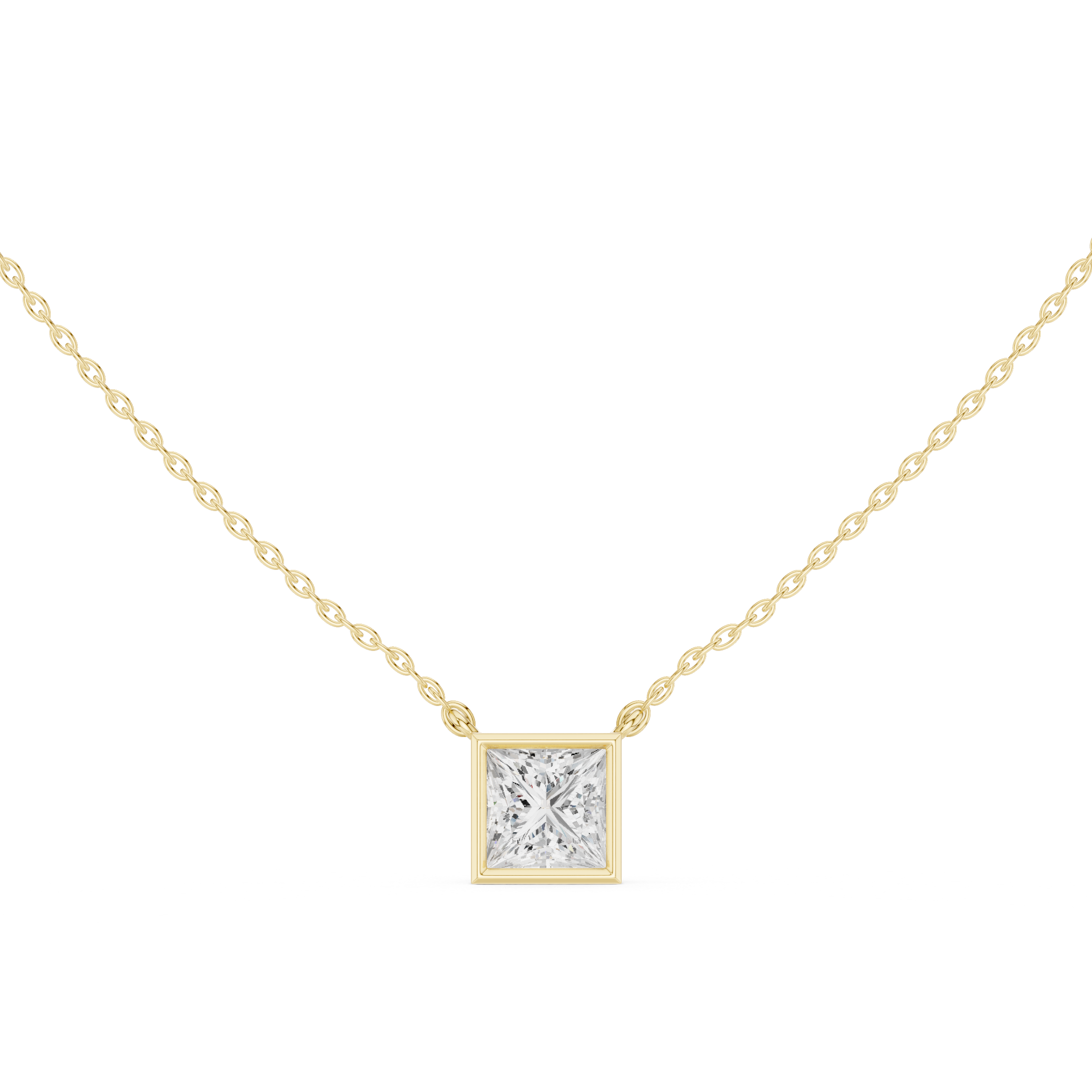 2.50 CT Princess Cut Bezel Solitaire Diamond Pendant Necklace
