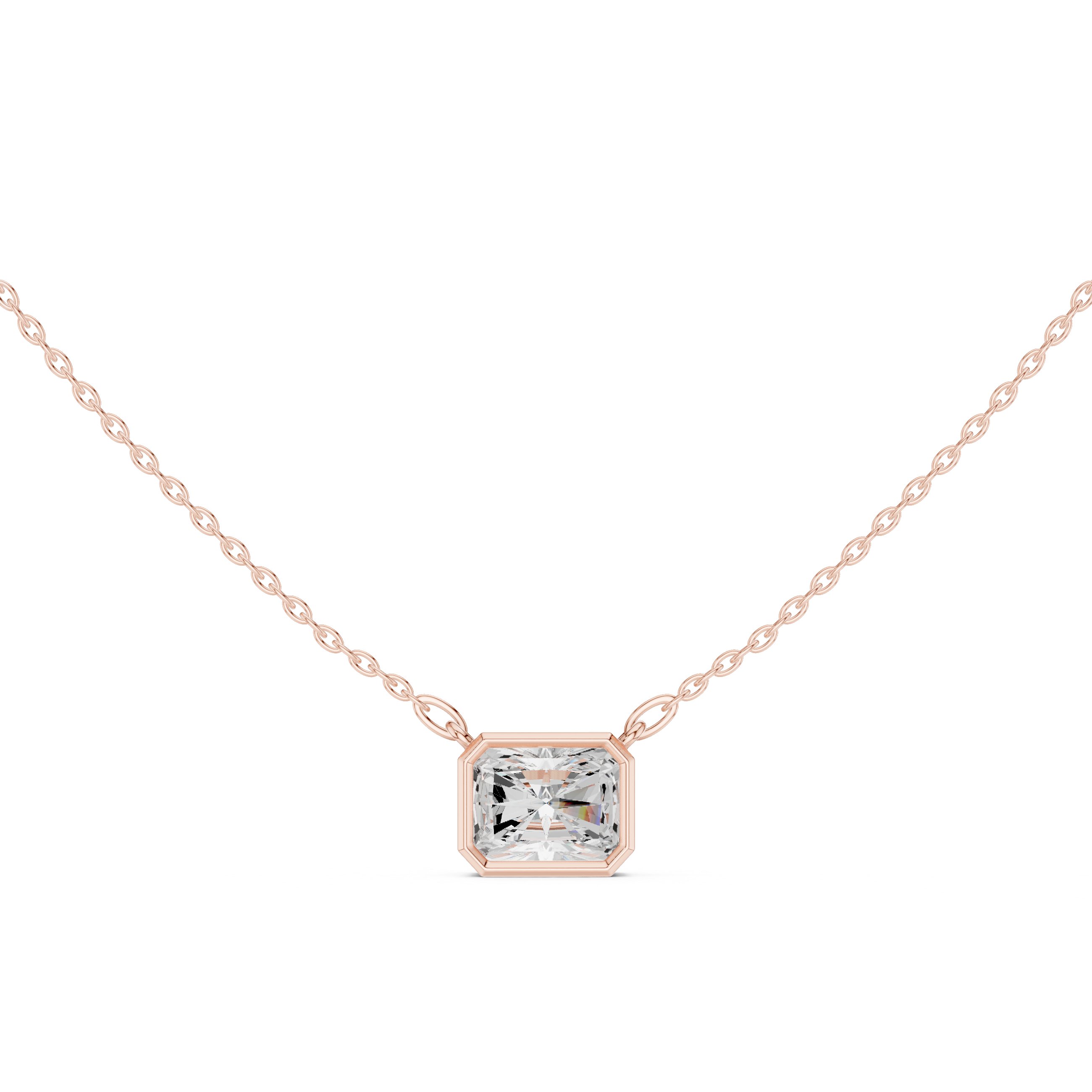 2.50 CT Radiant Cut Bezel Solitaire Diamond Pendant Necklace