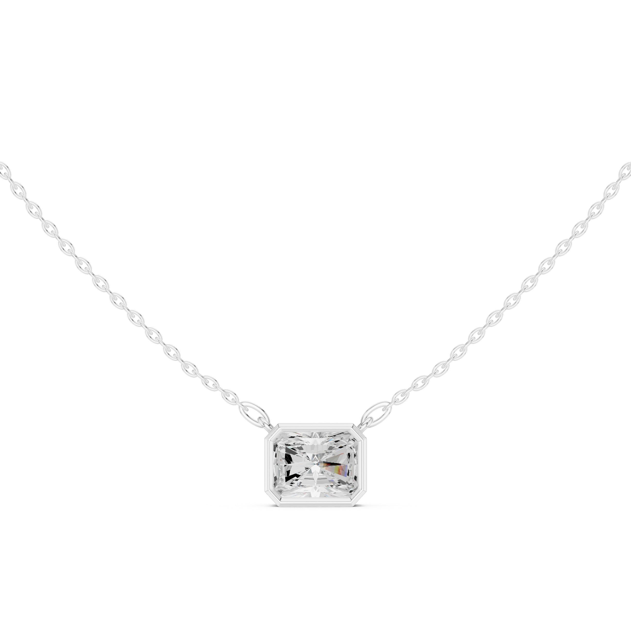 2.50 CT Radiant Cut Bezel Solitaire Diamond Pendant Necklace