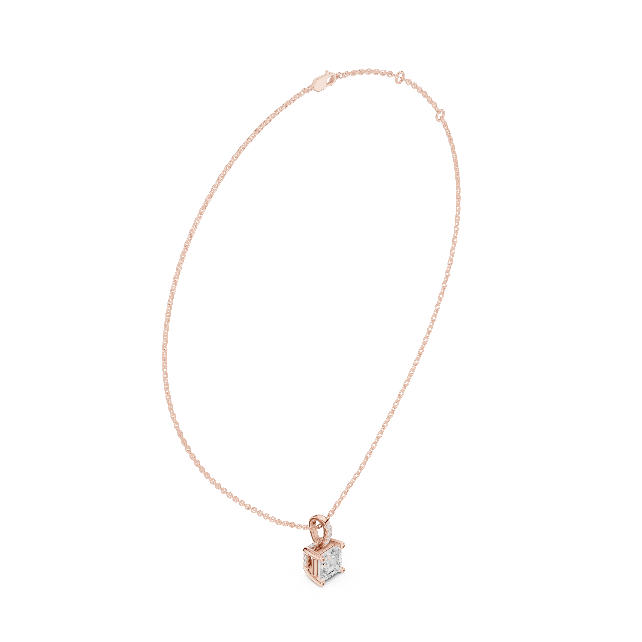 1.50 CT Asscher Cut Diamond Pavé Bail Pendant Necklace