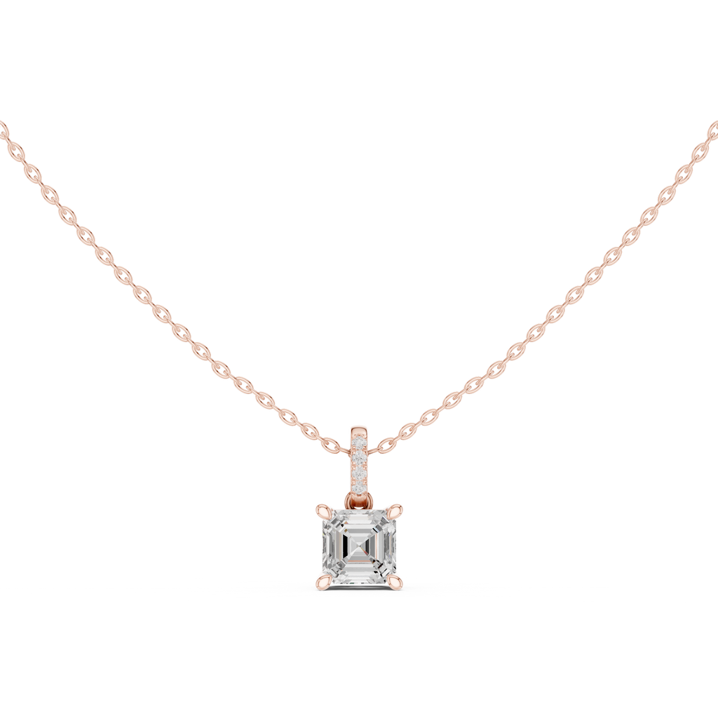 1.50 CT Asscher Cut Diamond Pavé Bail Pendant Necklace
