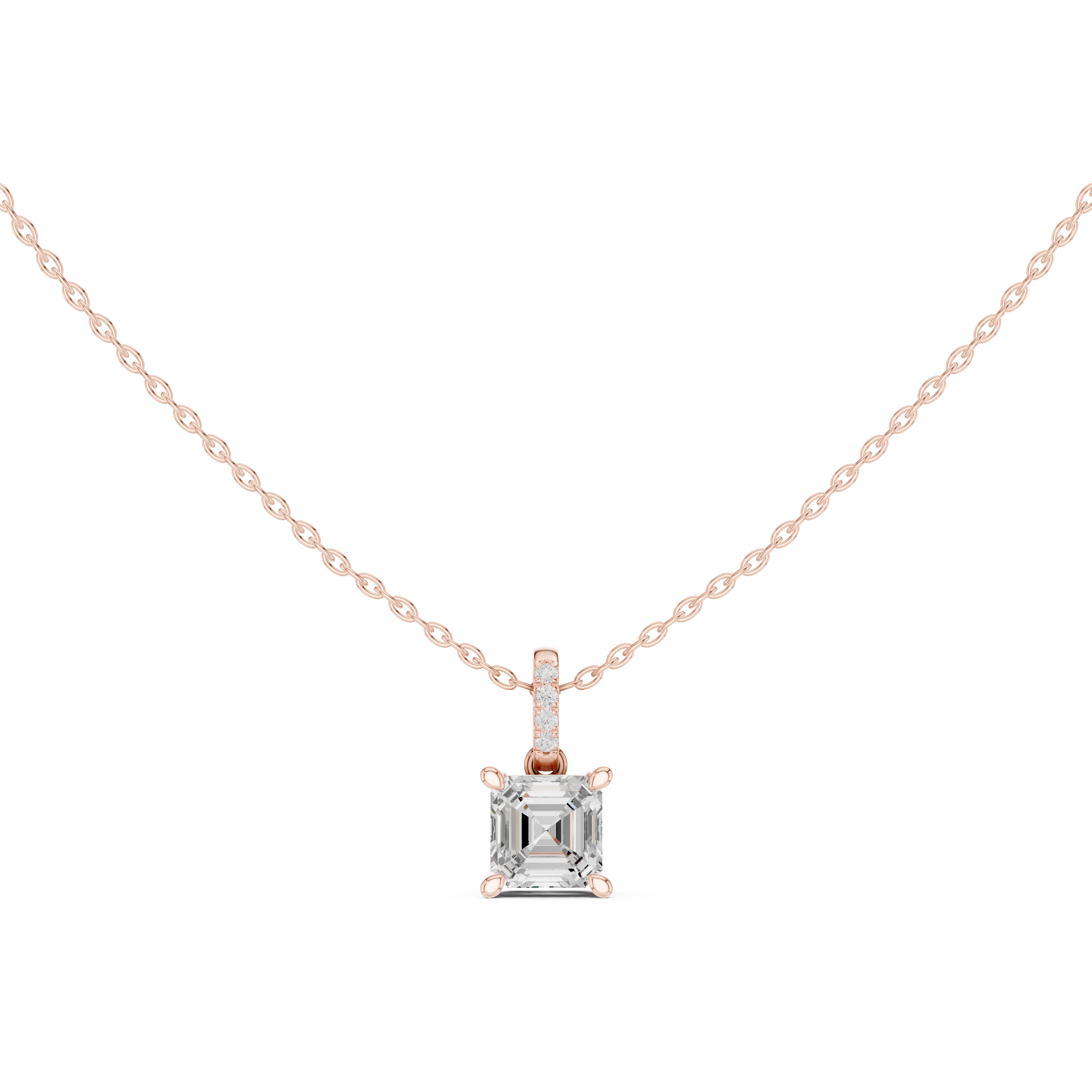 1.50 CT Asscher Cut Diamond Pavé Bail Pendant Necklace