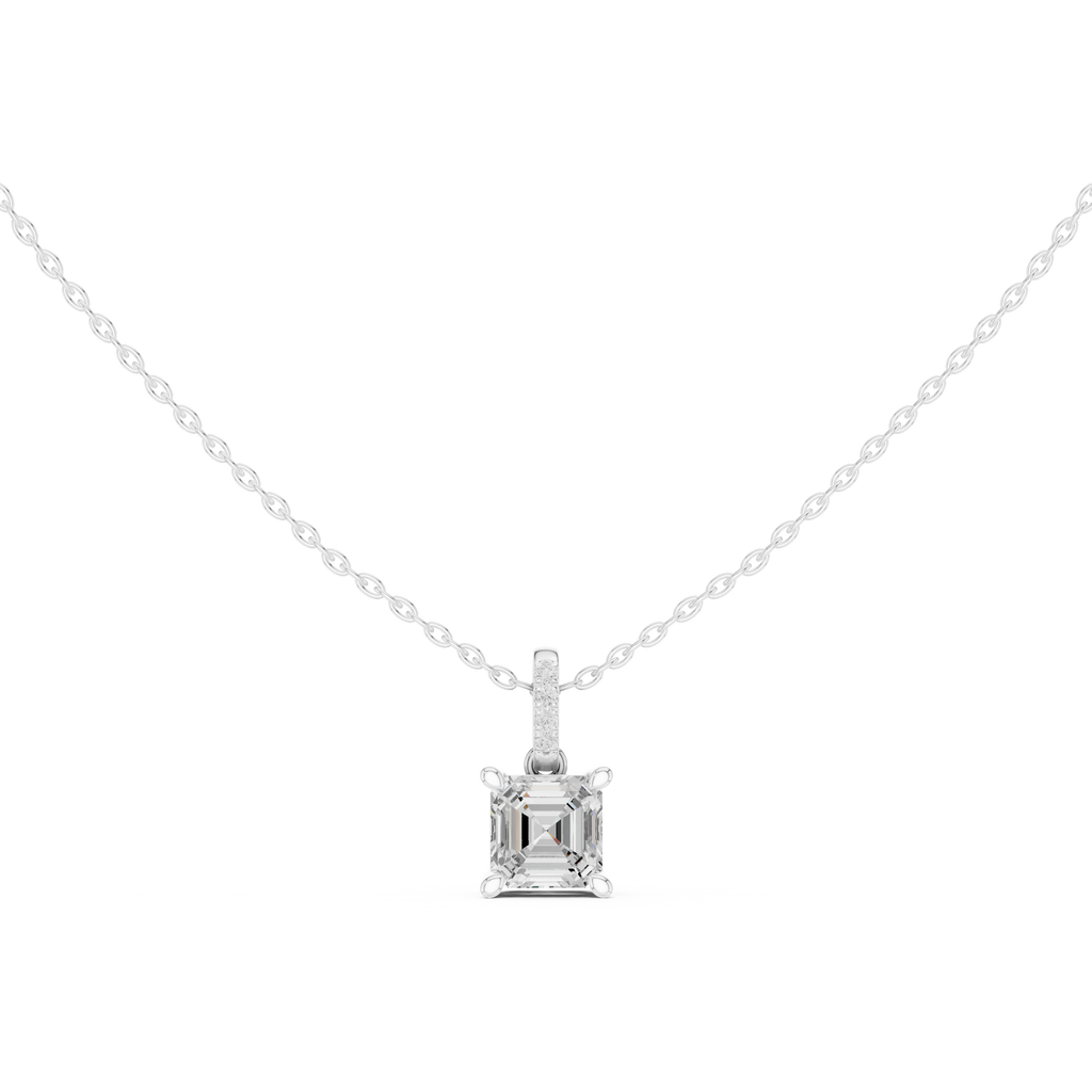 1.50 CT Asscher Cut Diamond Pavé Bail Pendant Necklace