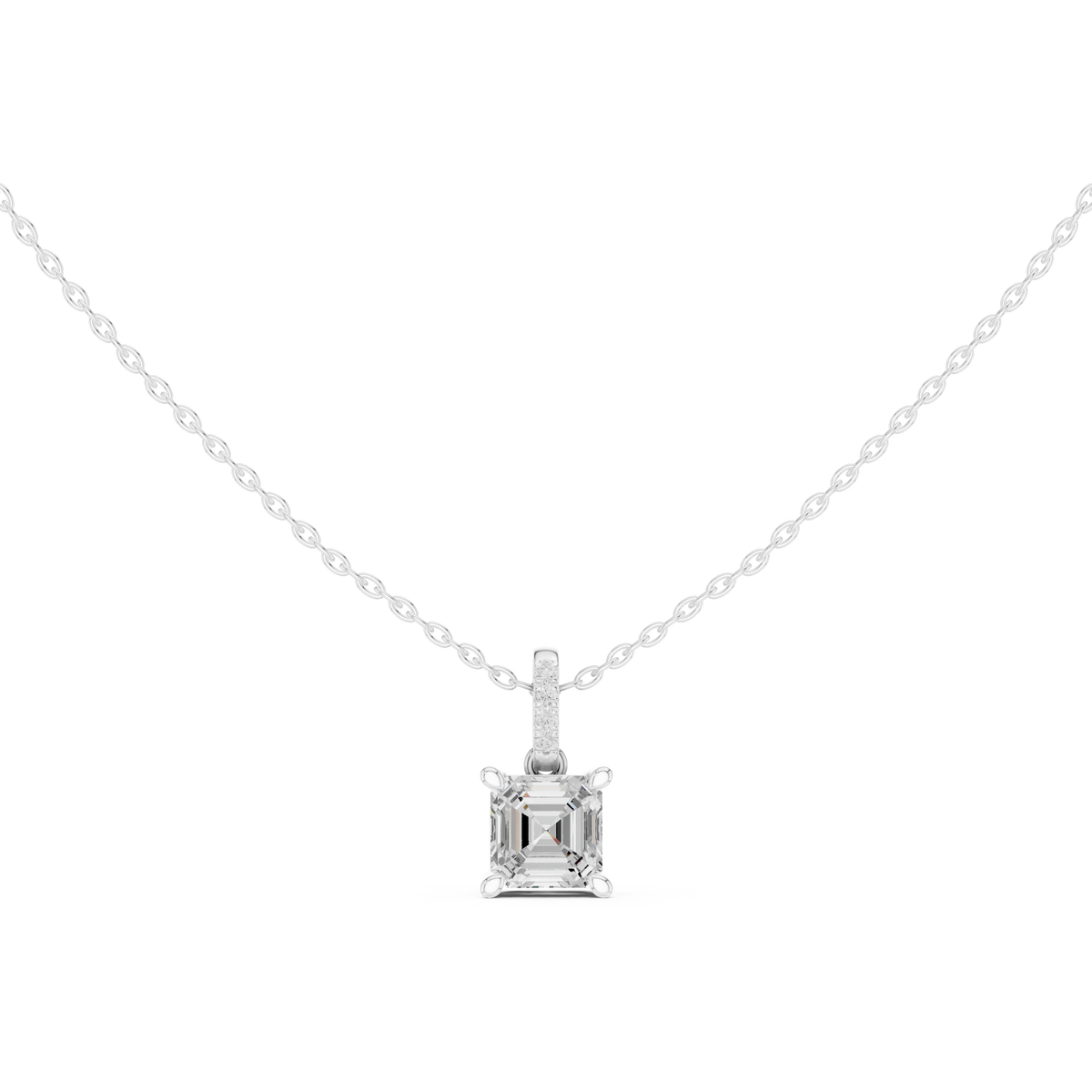 Asscher Cut Diamond Pavé Bail Pendant – view 1 of 12, lab grown diamond pendant | Jewelix Atelier