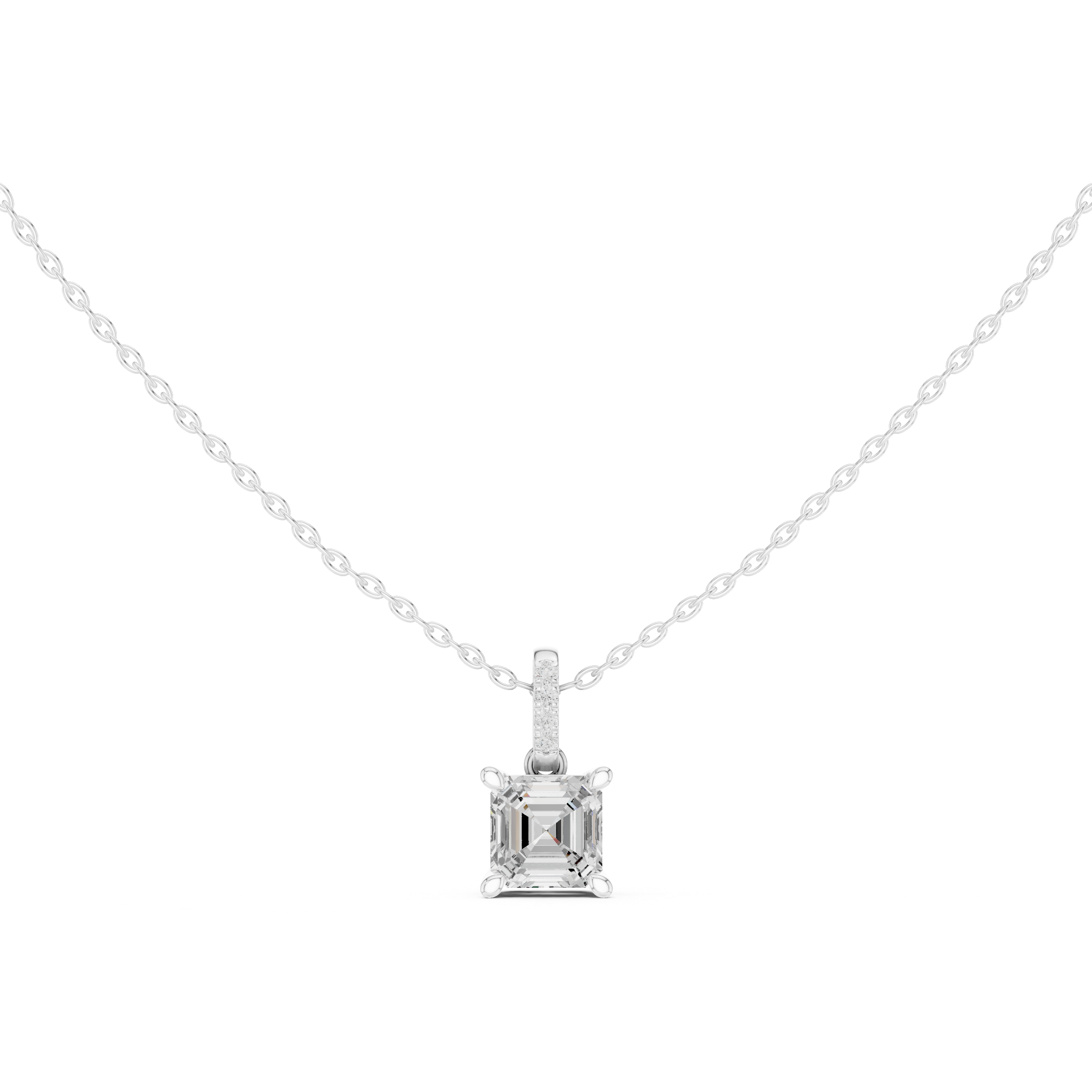 1.50 CT Asscher Cut Diamond Pavé Bail Pendant Necklace