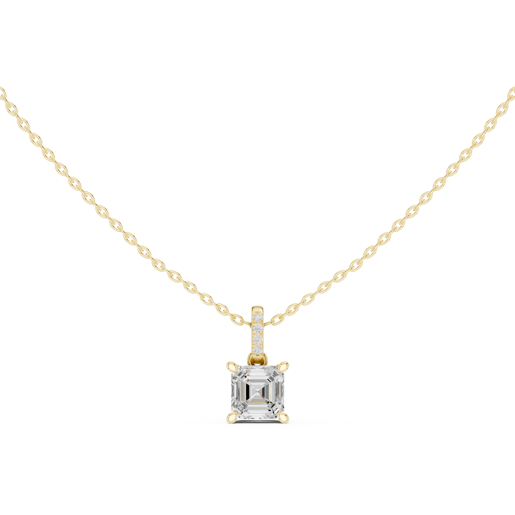 1.50 CT Asscher Cut Diamond Pavé Bail Pendant Necklace