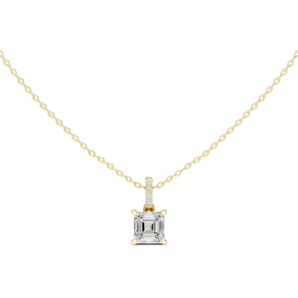Asscher Cut Diamond Pavé Bail Pendant – view 9 of 12, lab grown diamond pendant | Jewelix Atelier