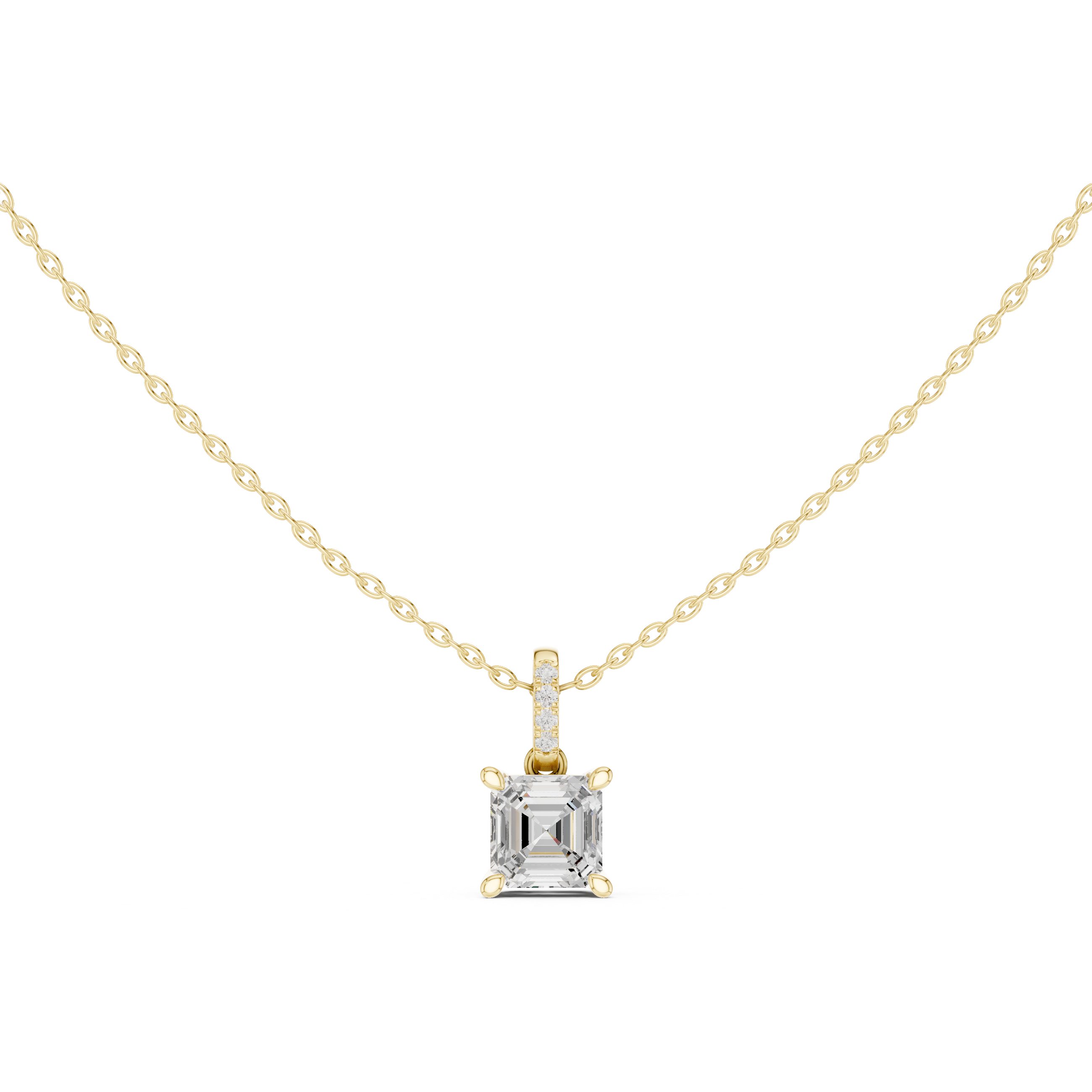 1.50 CT Asscher Cut Diamond Pavé Bail Pendant Necklace