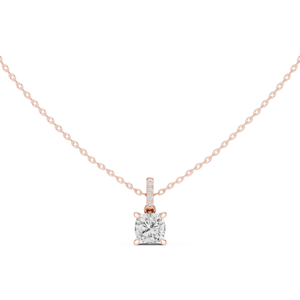 1.50 CT Cushion Cut Diamond Pavé Bail Pendant Necklace