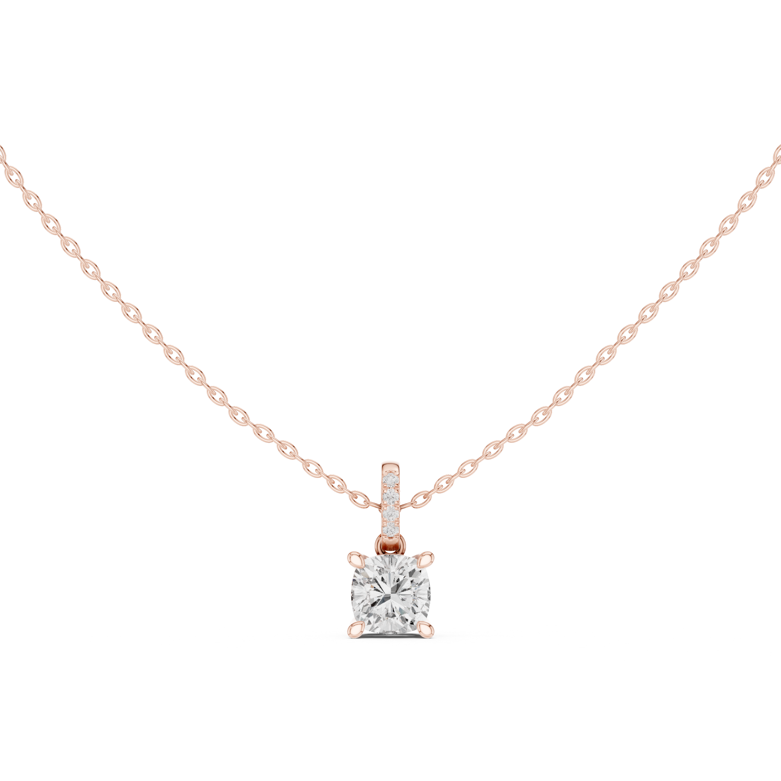 1.50 CT Cushion Cut Diamond Pavé Bail Pendant Necklace