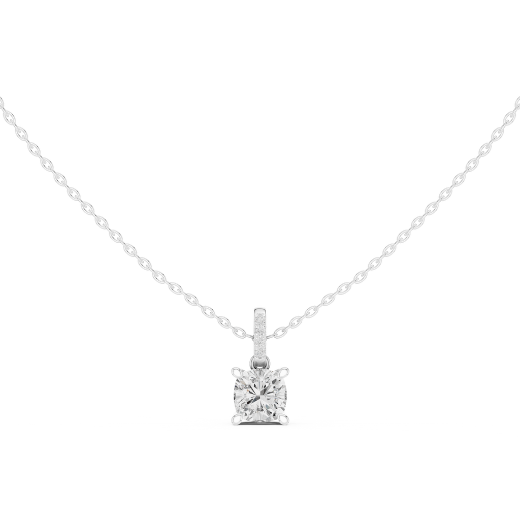 1.50 CT Cushion Cut Diamond Pavé Bail Pendant Necklace
