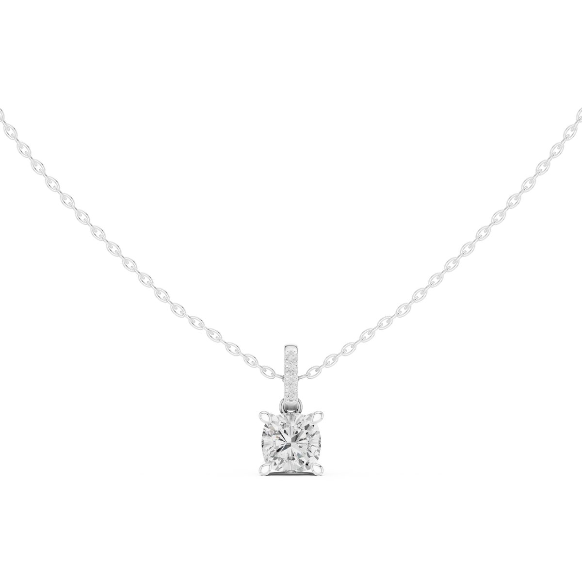 Cushion Cut Diamond Pavé Bail Pendant – view 1 of 12, lab grown diamond pendant | Jewelix Atelier