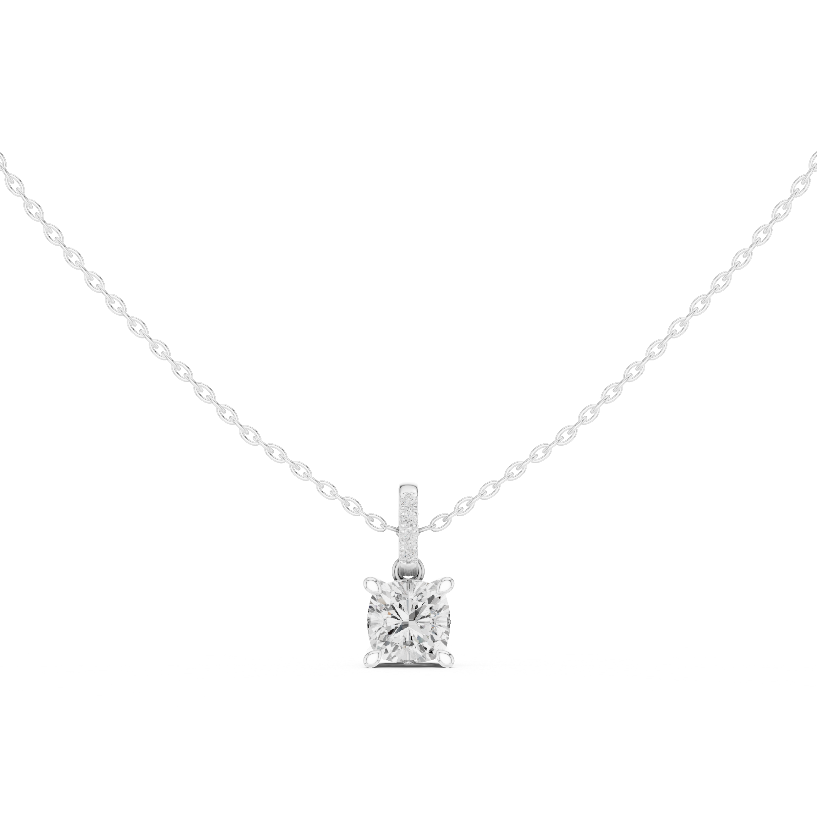 1.50 CT Cushion Cut Diamond Pavé Bail Pendant Necklace