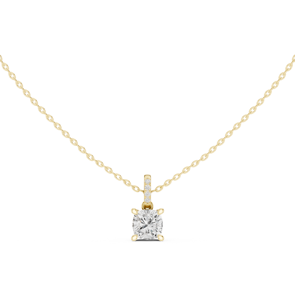 1.50 CT Cushion Cut Diamond Pavé Bail Pendant Necklace