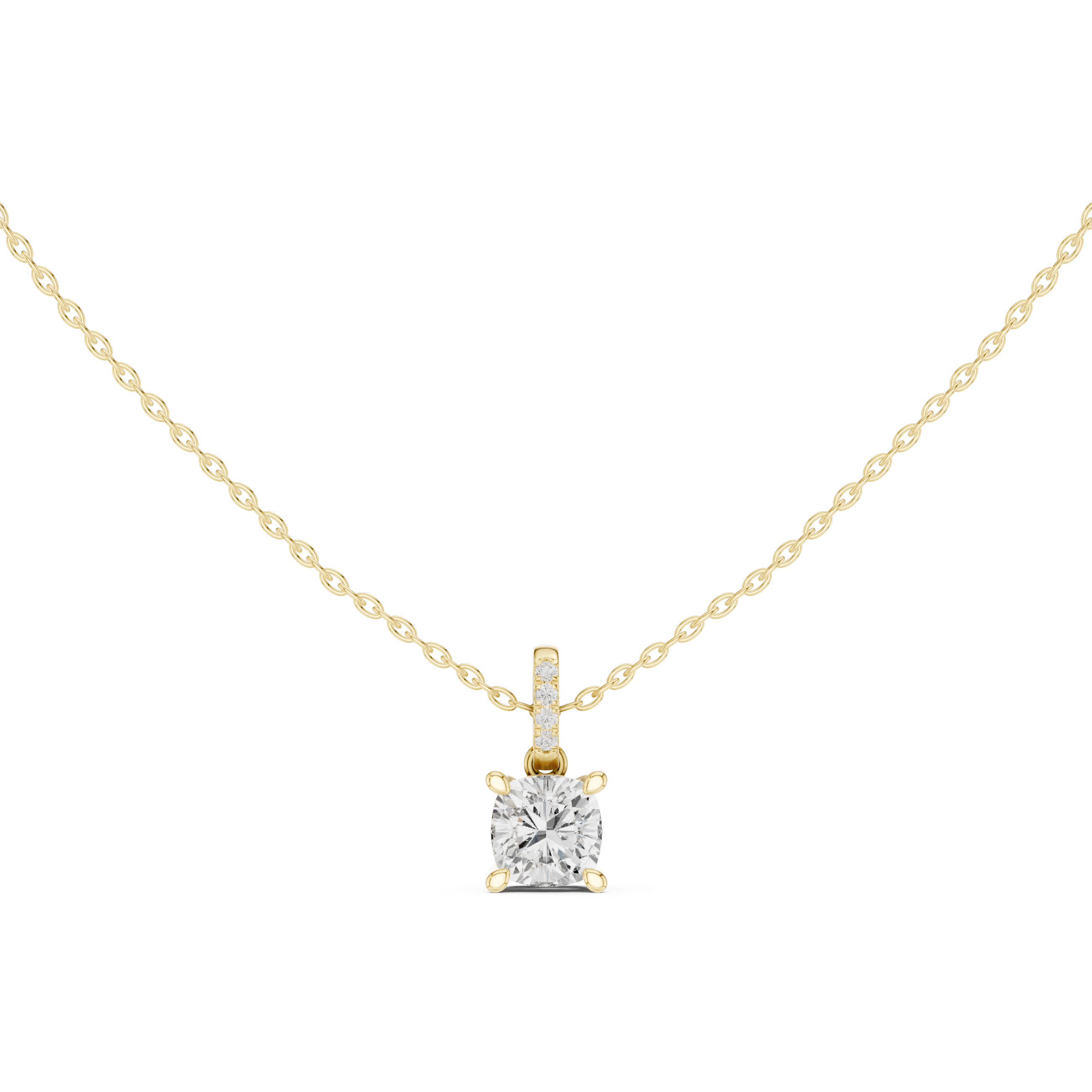 1.50 CT Cushion Cut Diamond Pavé Bail Pendant Necklace