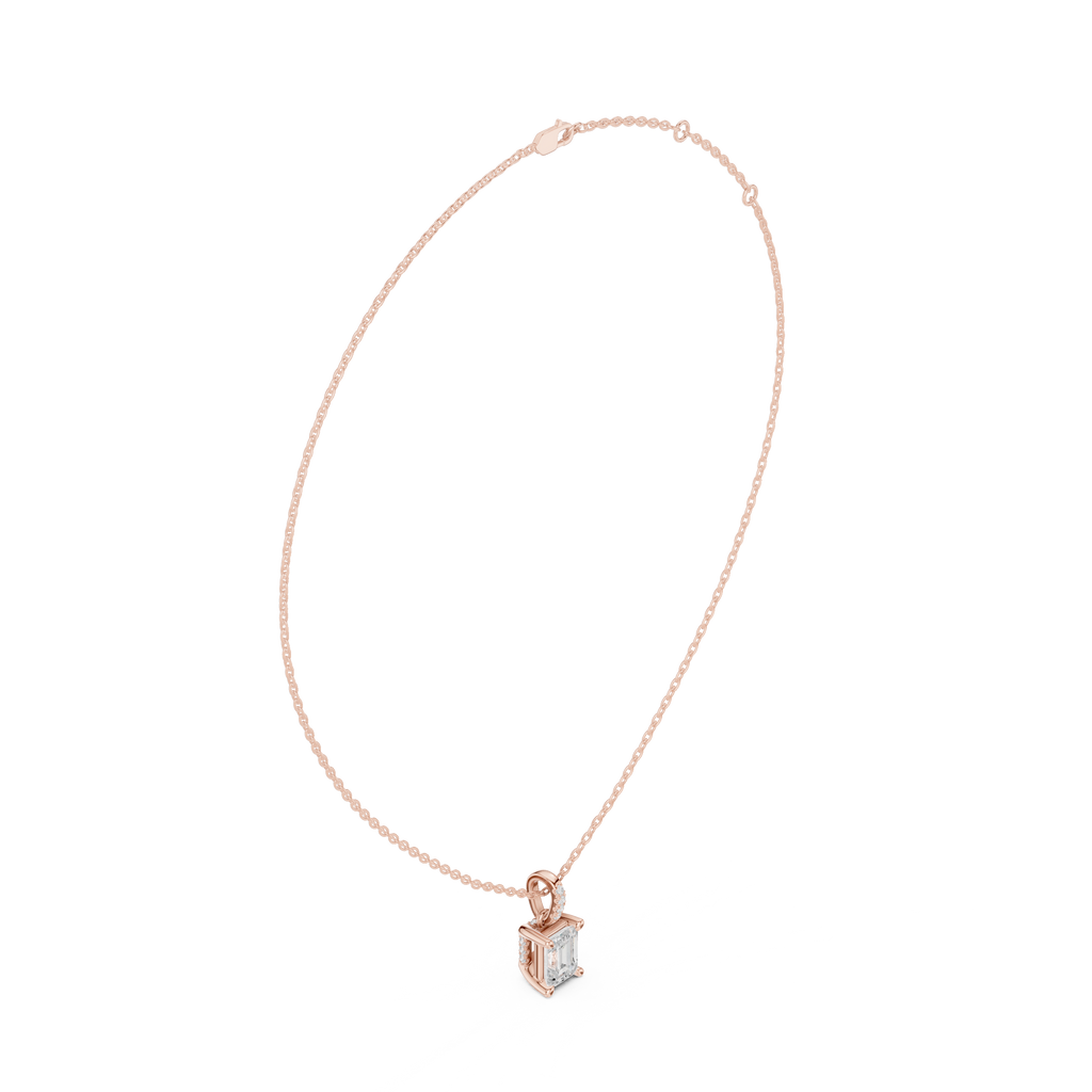 1.50 CT Emerald Cut Diamond Pavé Bail Pendant Necklace in 14K & 18K Gold
