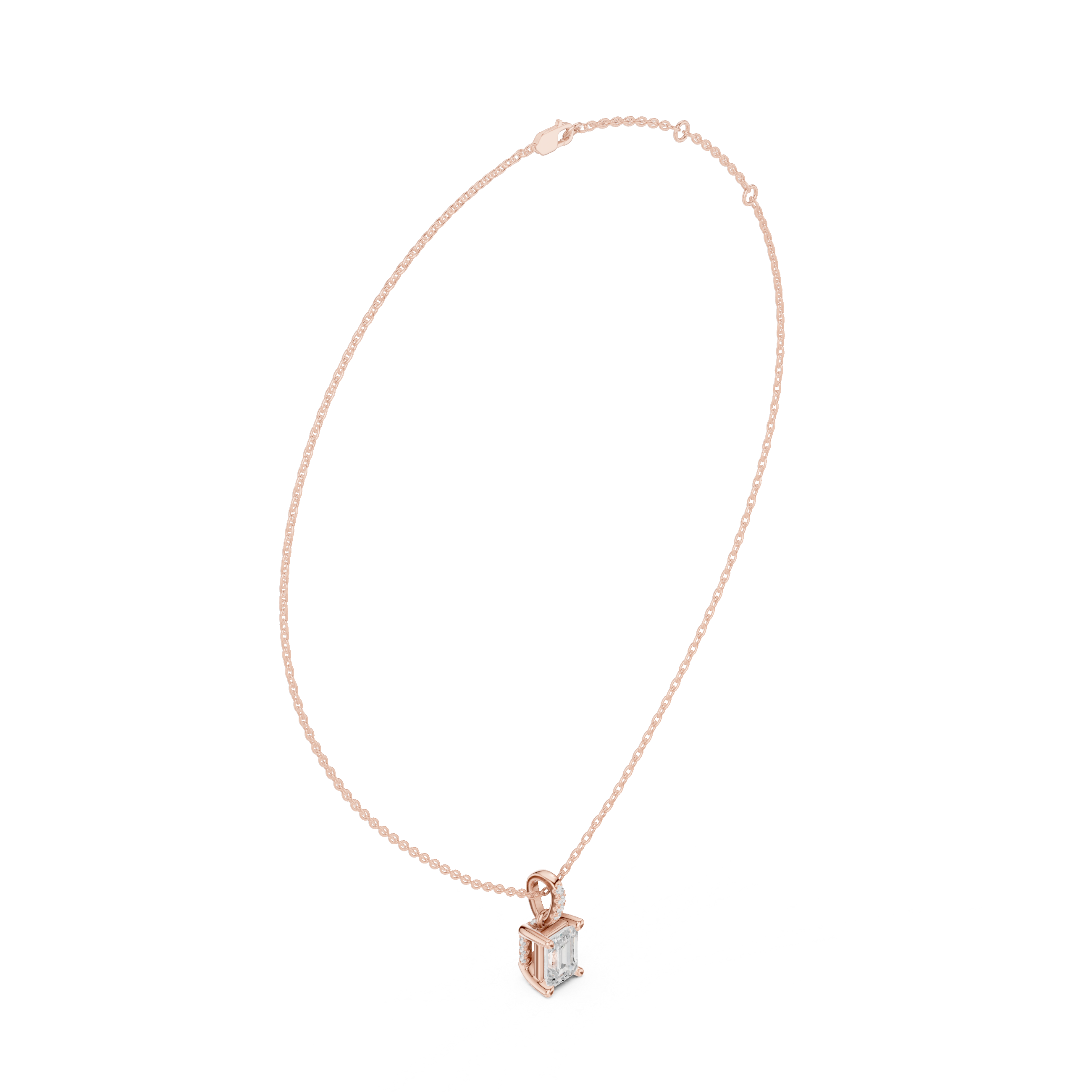 1.50 CT Emerald Cut Diamond Pavé Bail Pendant Necklace in 14K & 18K Gold