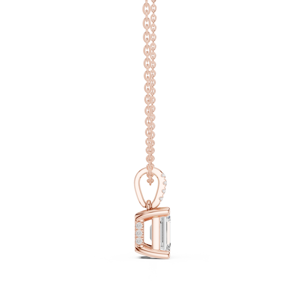 1.50 CT Emerald Cut Diamond Pavé Bail Pendant Necklace in 14K & 18K Gold