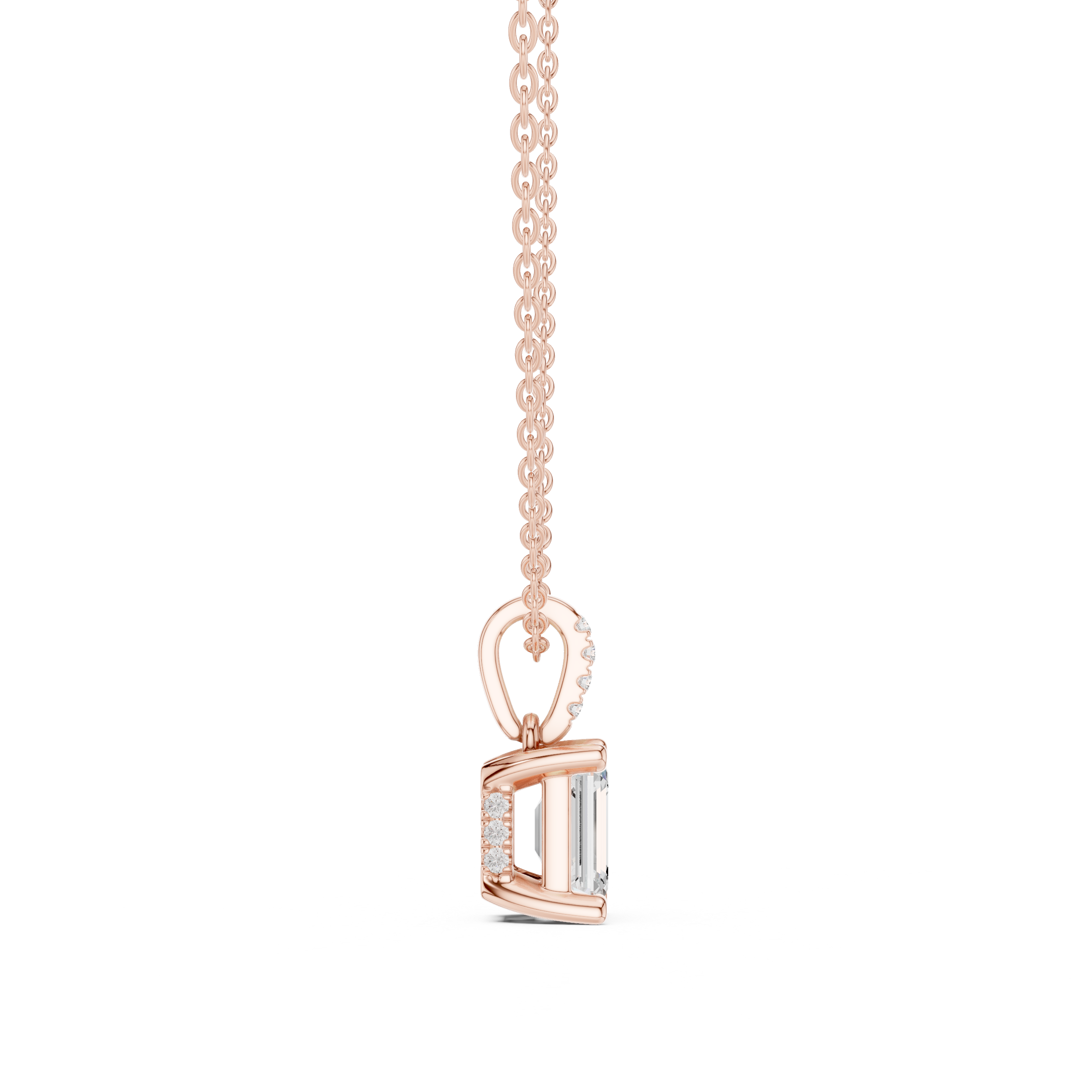 1.50 CT Emerald Cut Diamond Pavé Bail Pendant Necklace in 14K & 18K Gold