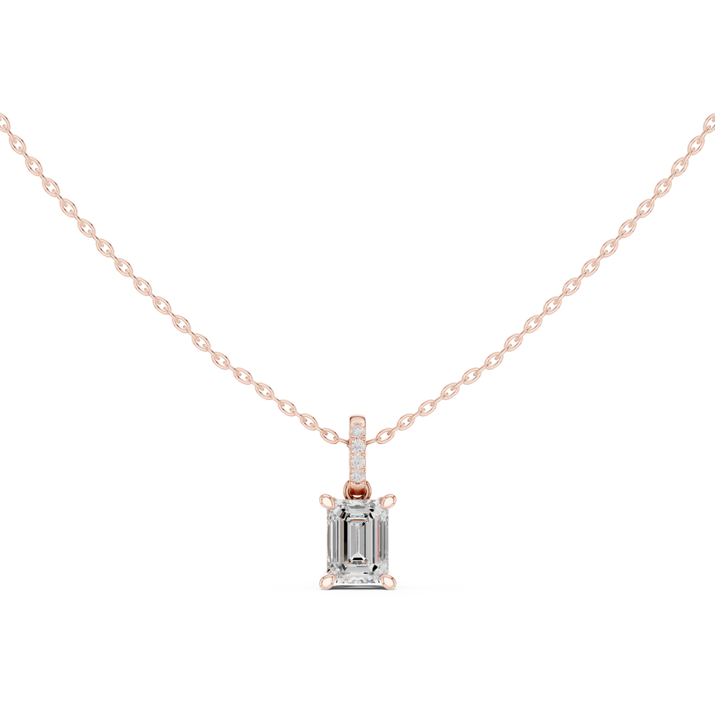 1.50 CT Emerald Cut Diamond Pavé Bail Pendant Necklace in 14K & 18K Gold