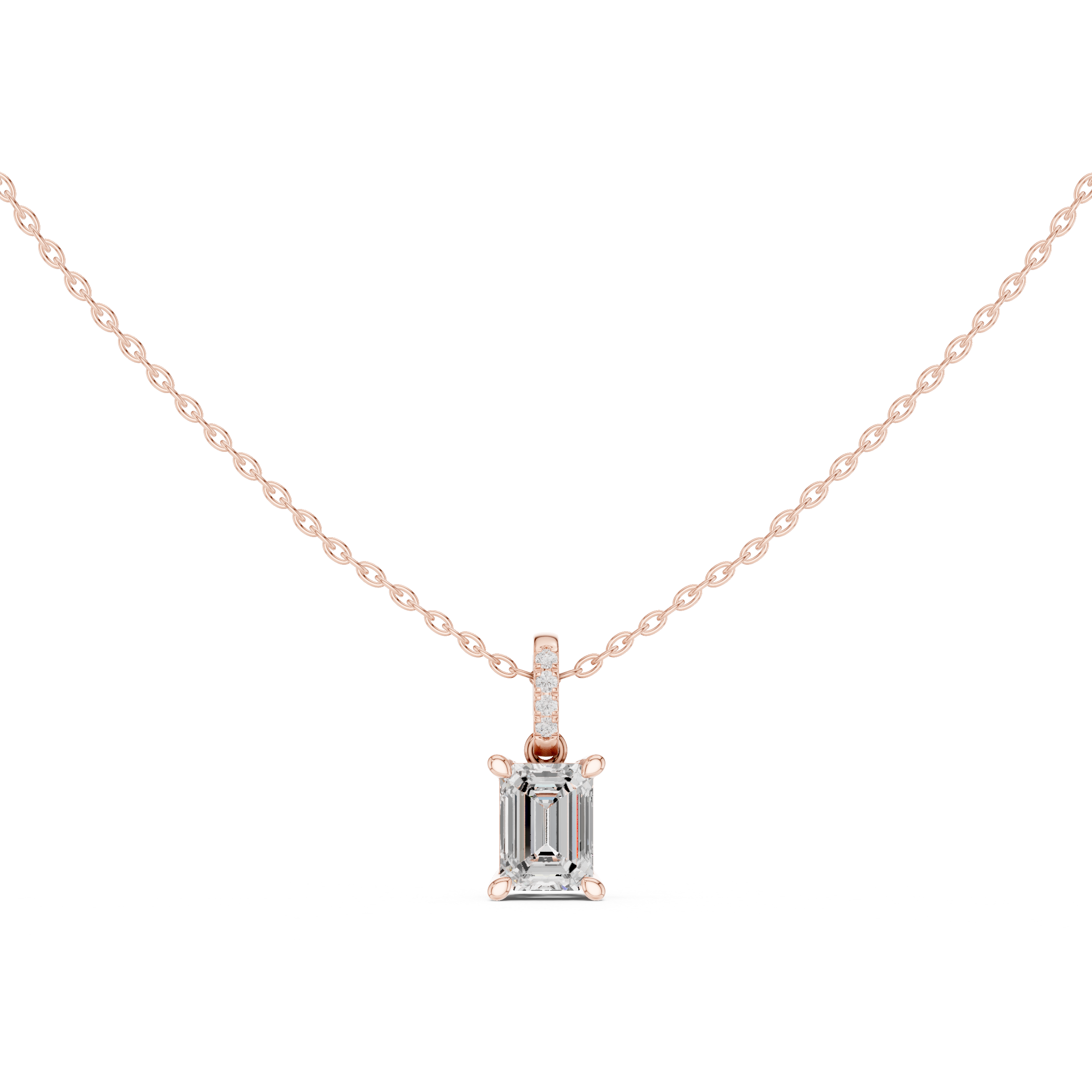 1.50 CT Emerald Cut Diamond Pavé Bail Pendant Necklace in 14K & 18K Gold